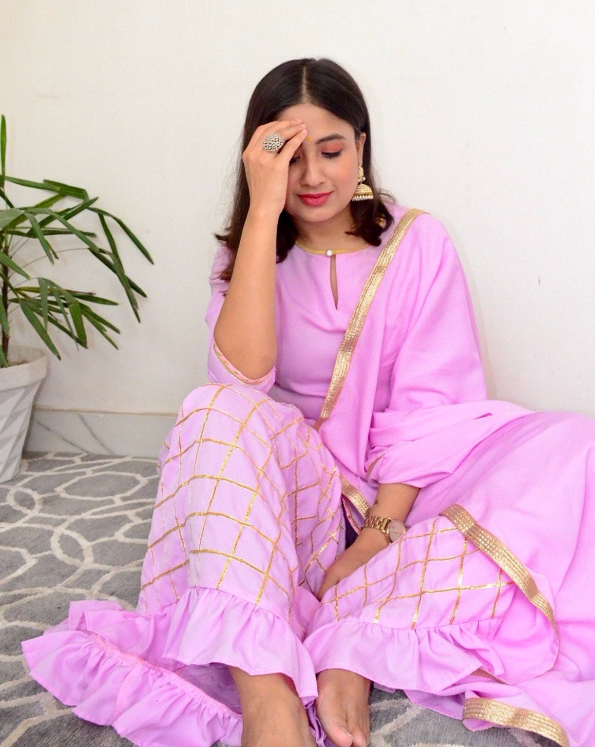 Rich Lavender Pink Suit Set With Dupatta