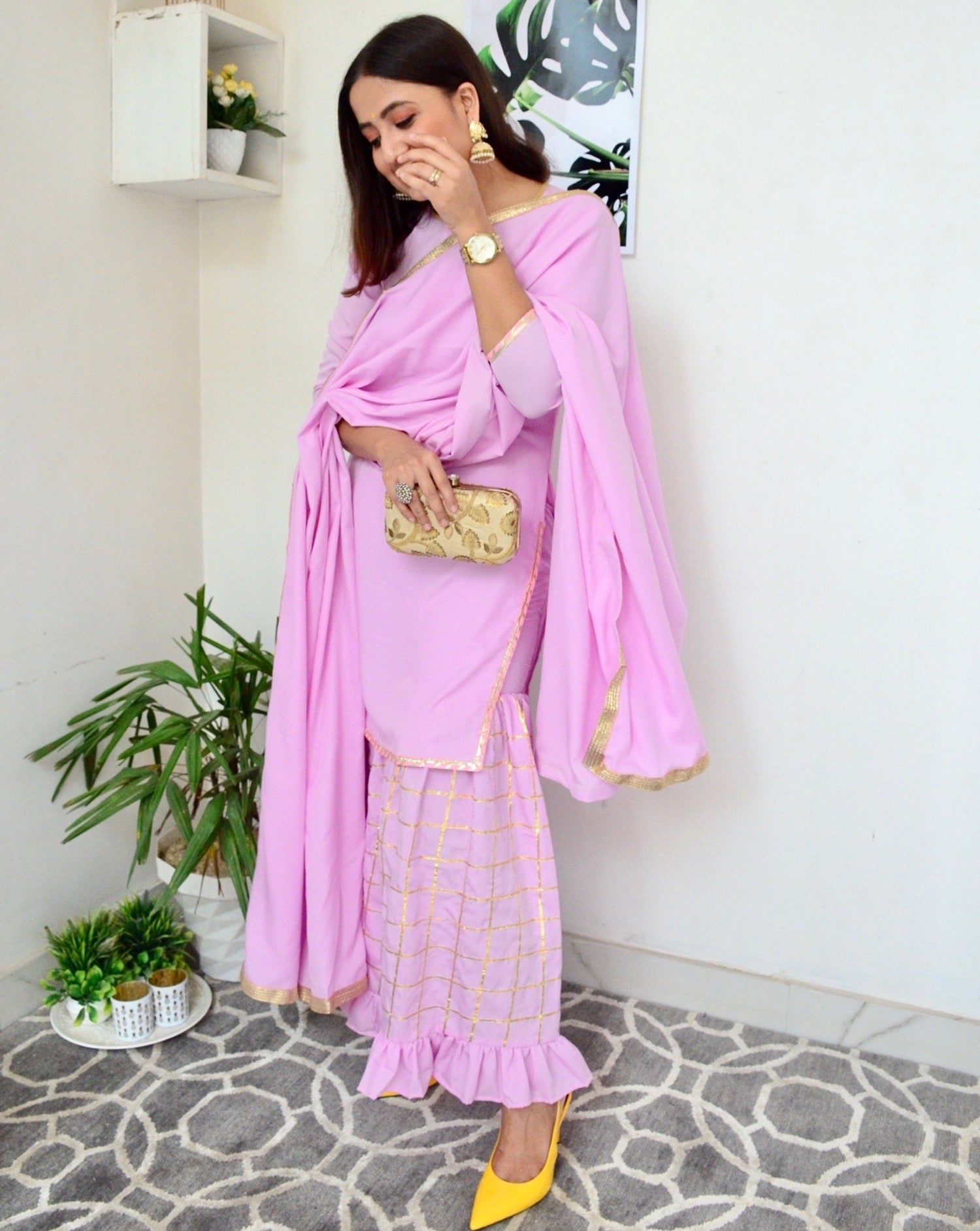 Rich Lavender Pink Suit Set With Dupatta