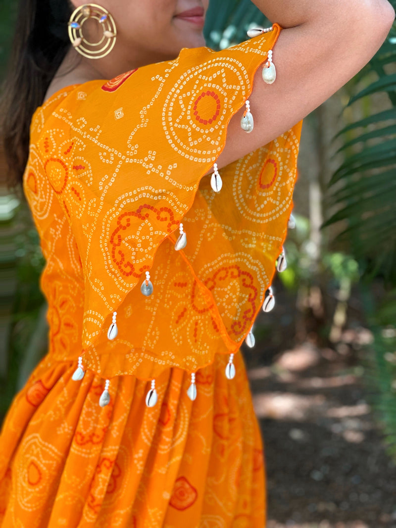 Orange Bandhani One Shoulder Dress