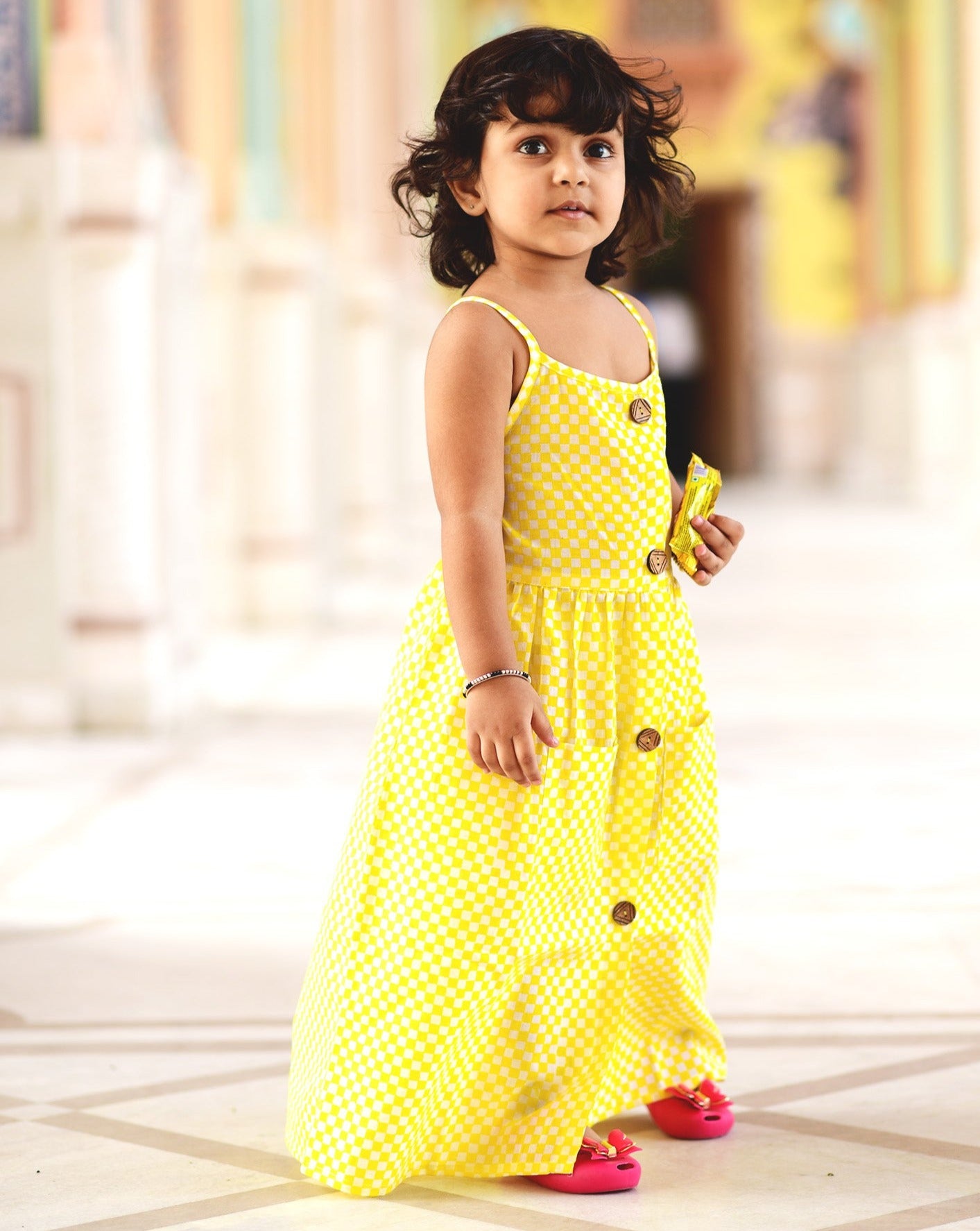 Yellow White Check Dress