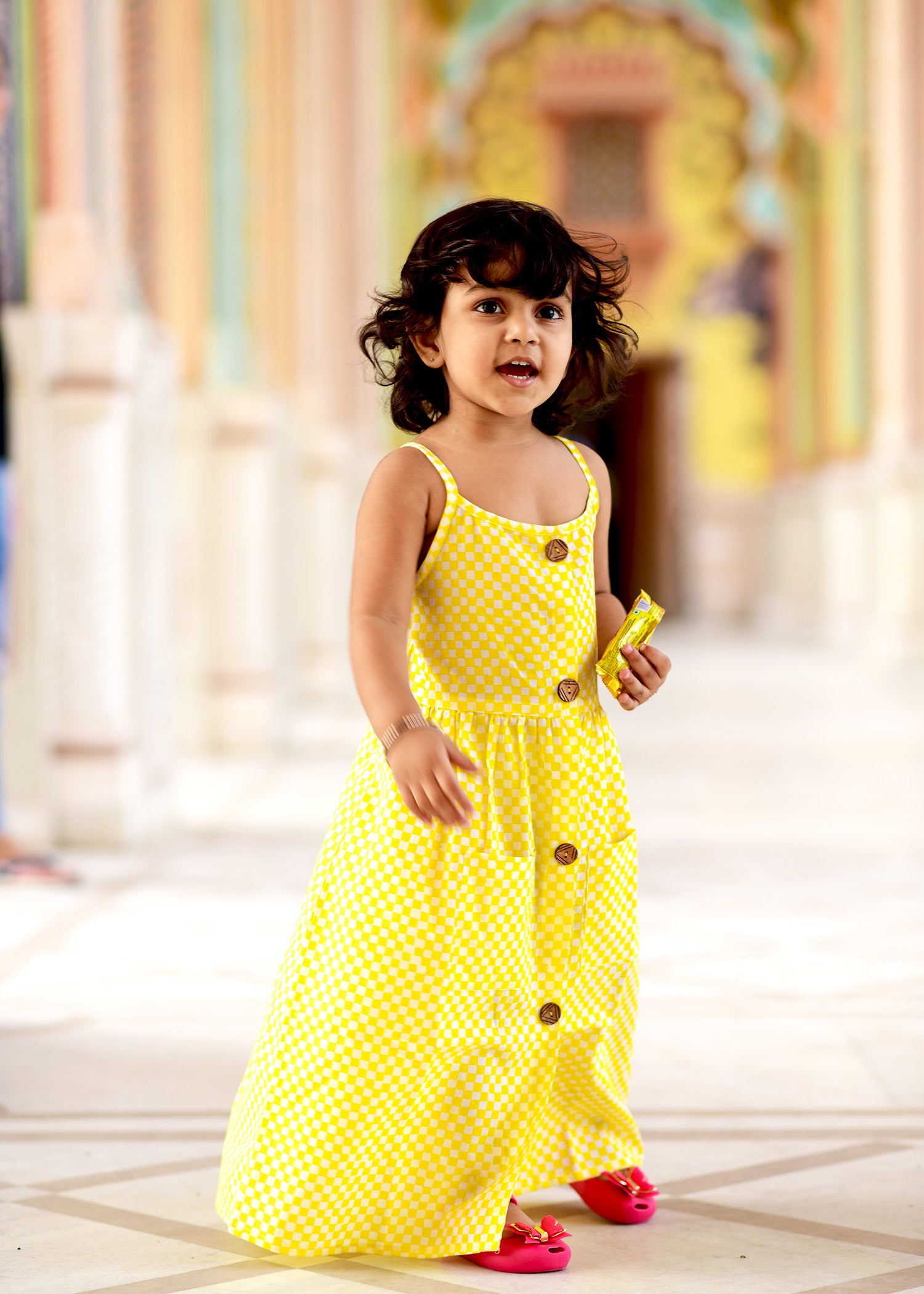 Yellow White Check Dress