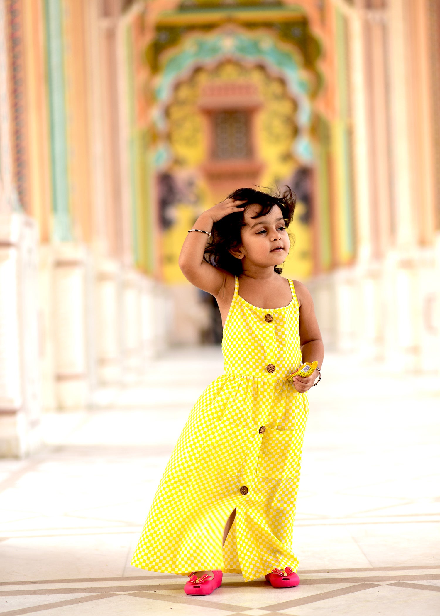 Yellow White Check Dress