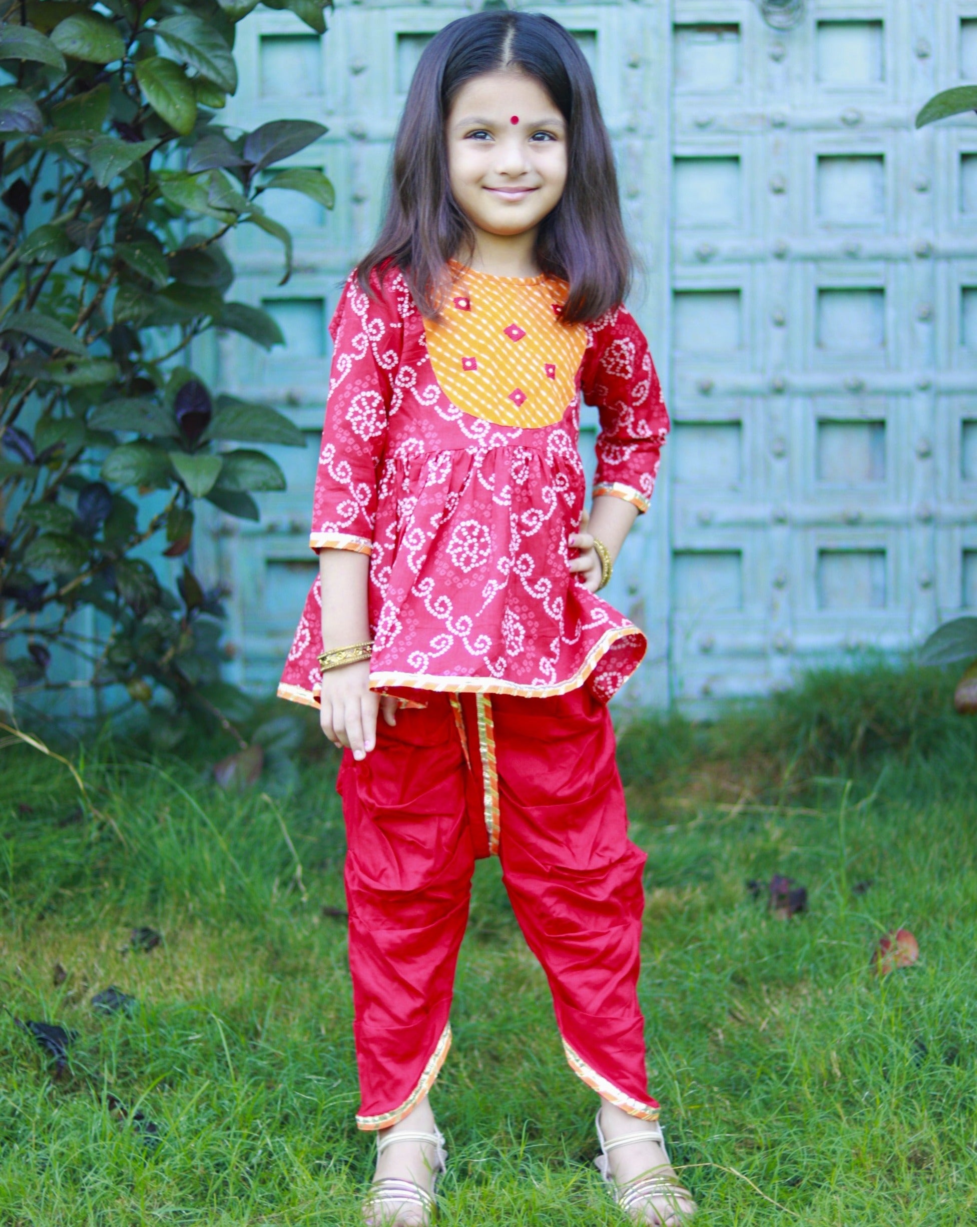 Red bandhani dhoti set