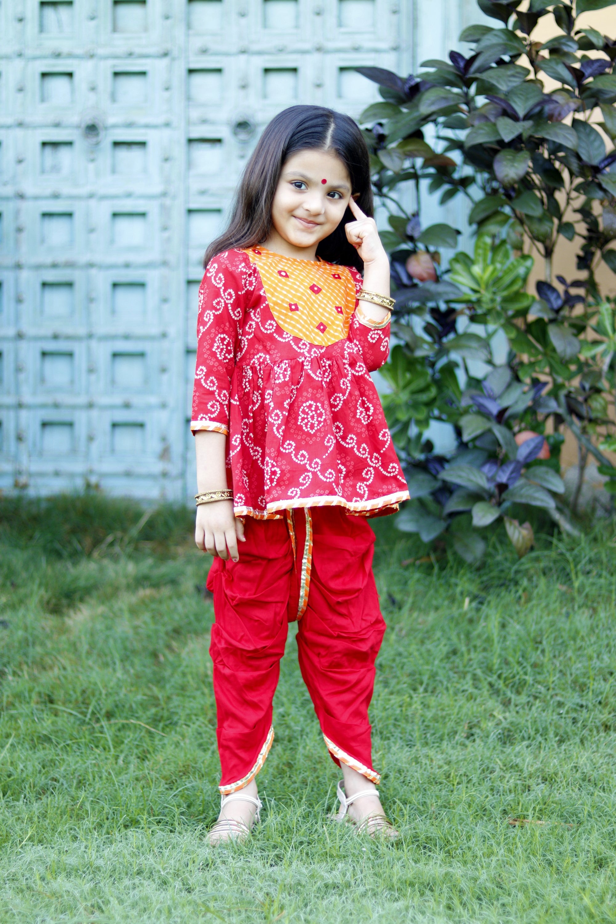 Red bandhani dhoti set