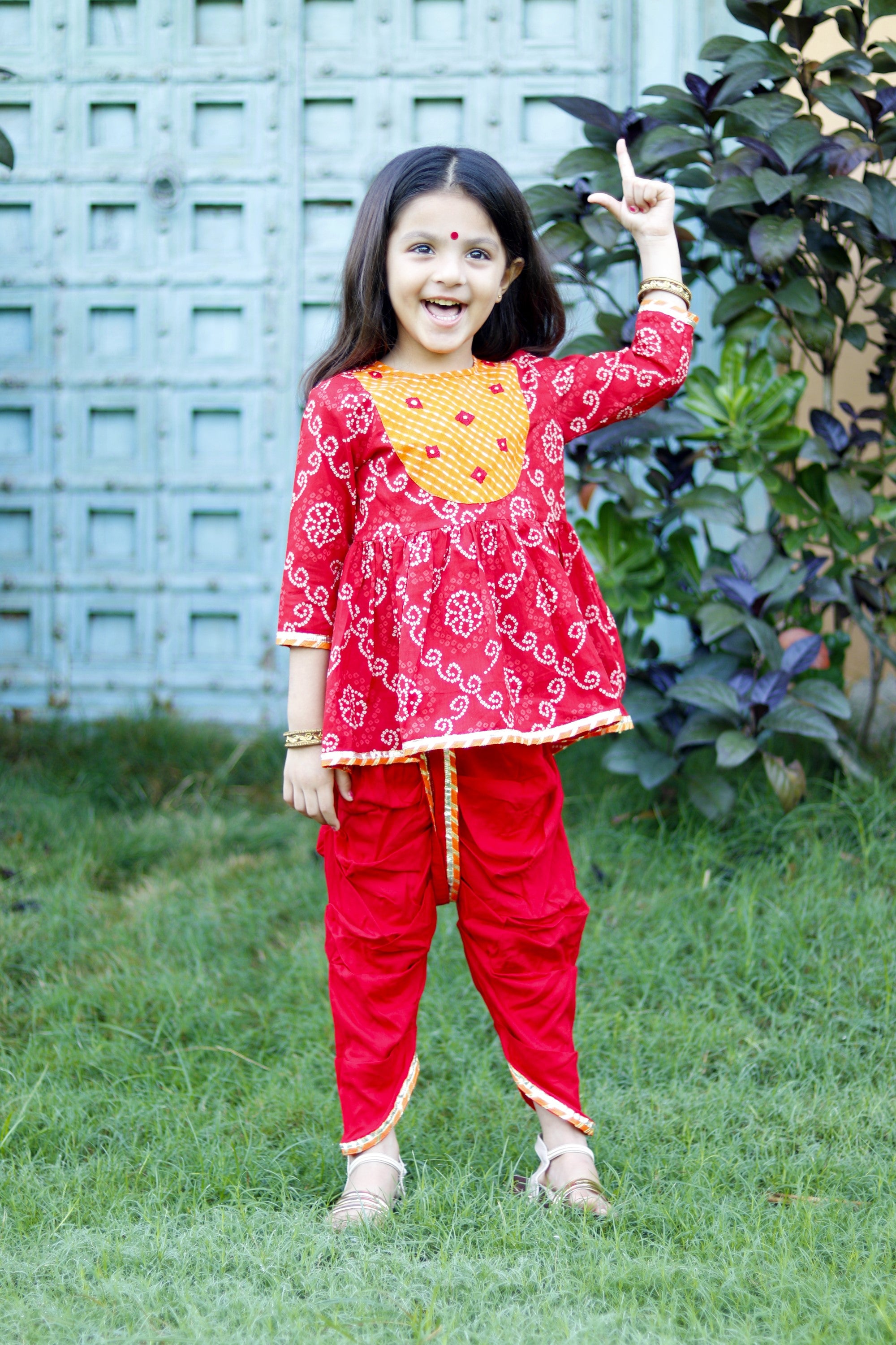 Red bandhani dhoti set