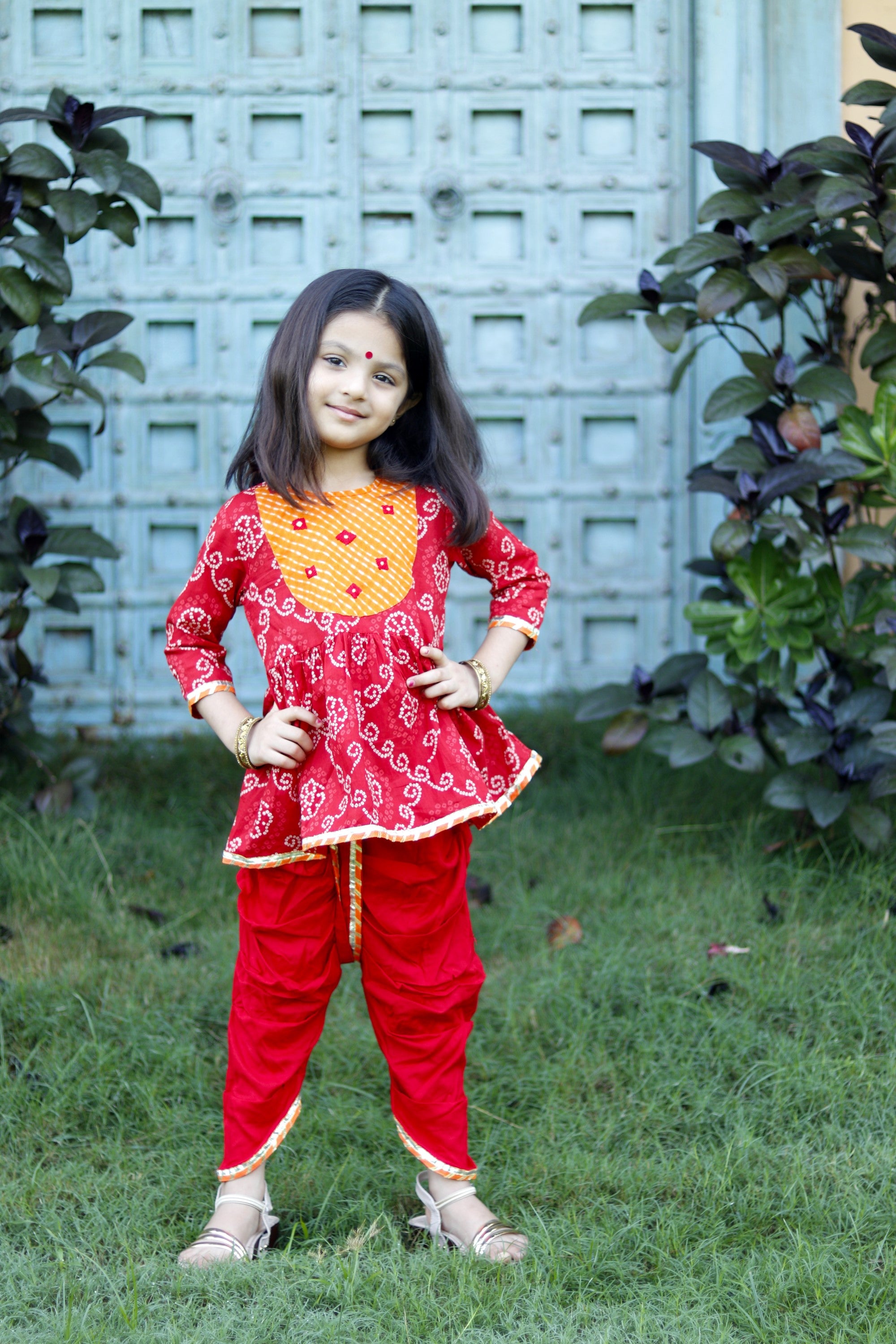 Red bandhani dhoti set