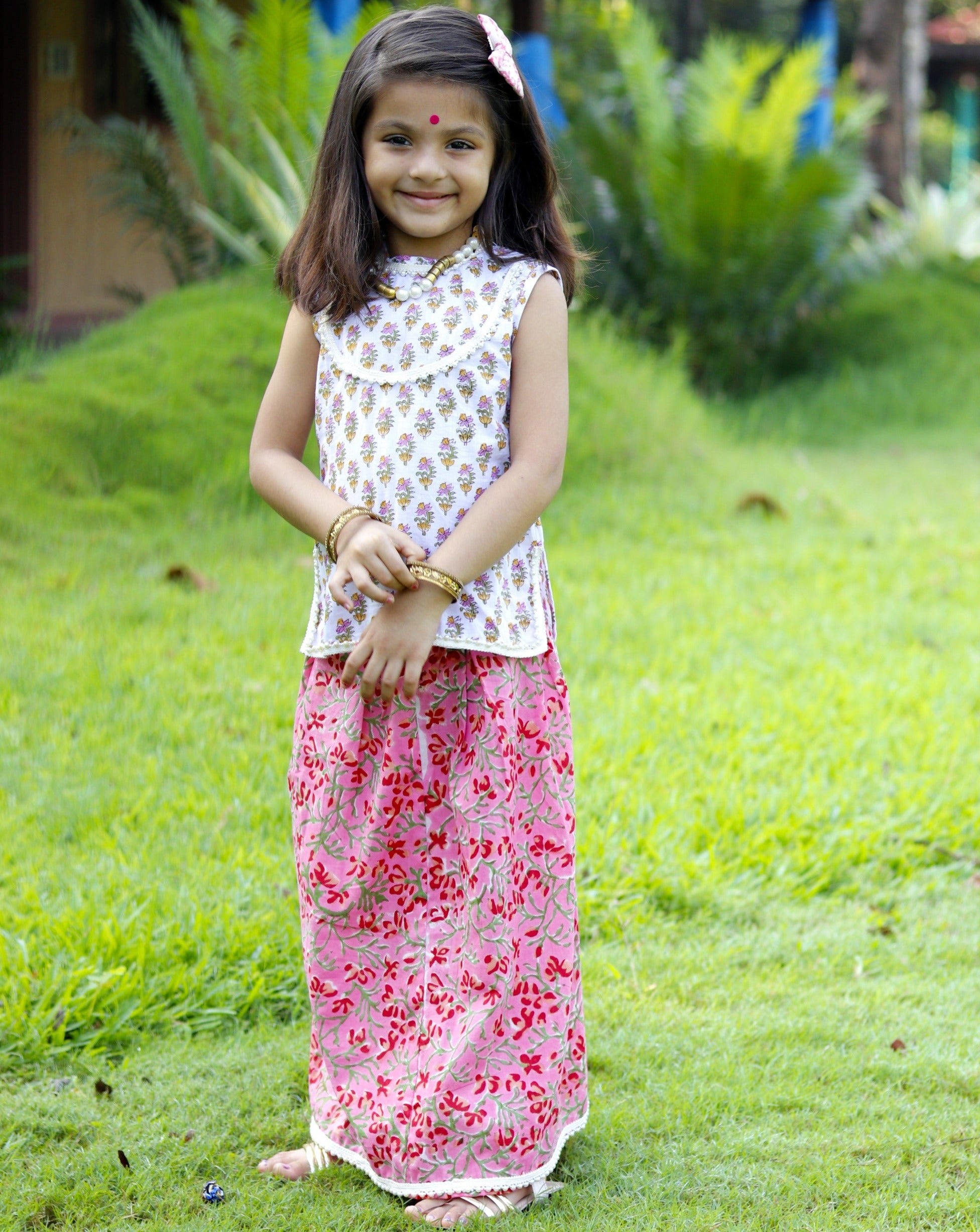 White Pink Skirt Set