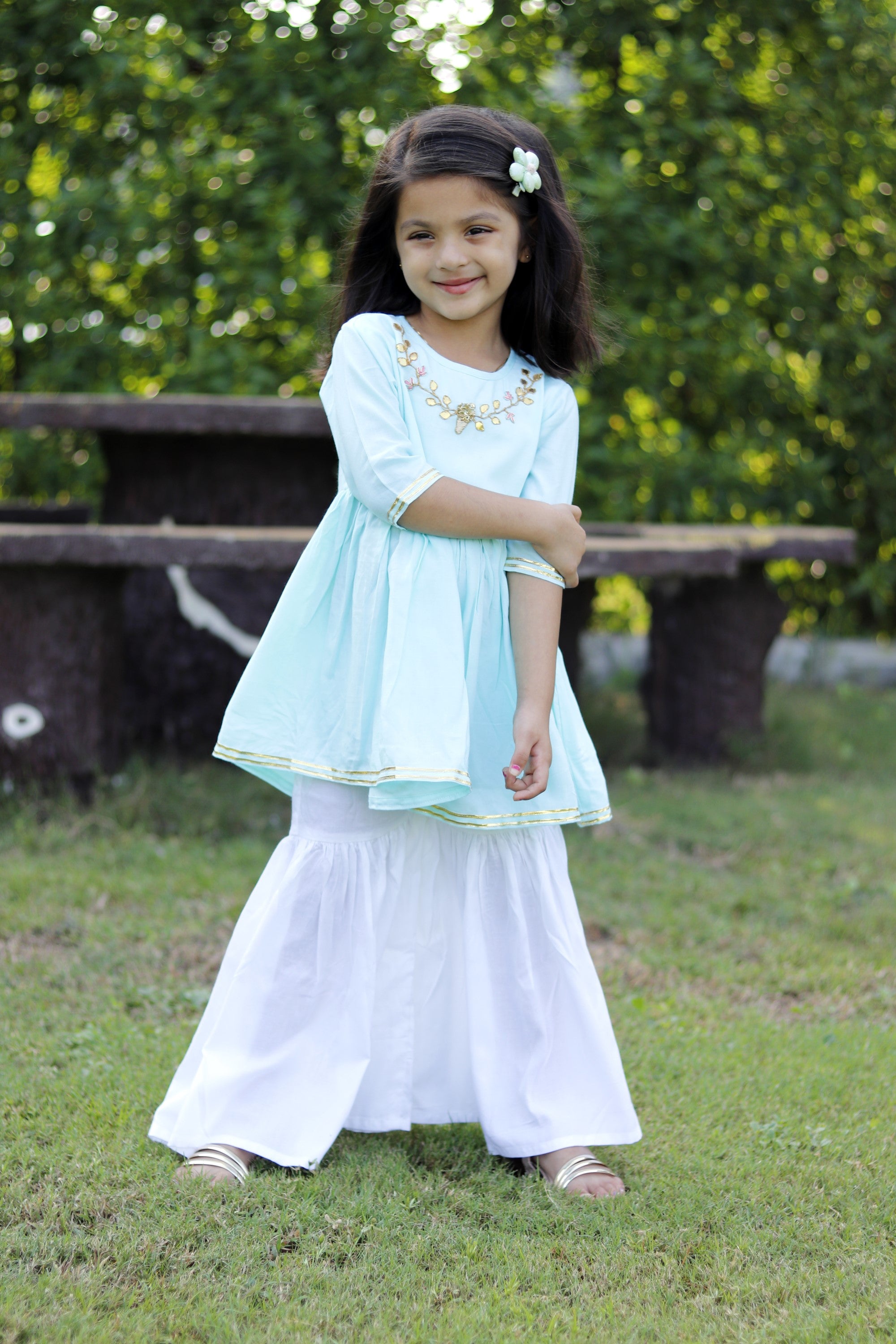 Sage green neck line kurta set