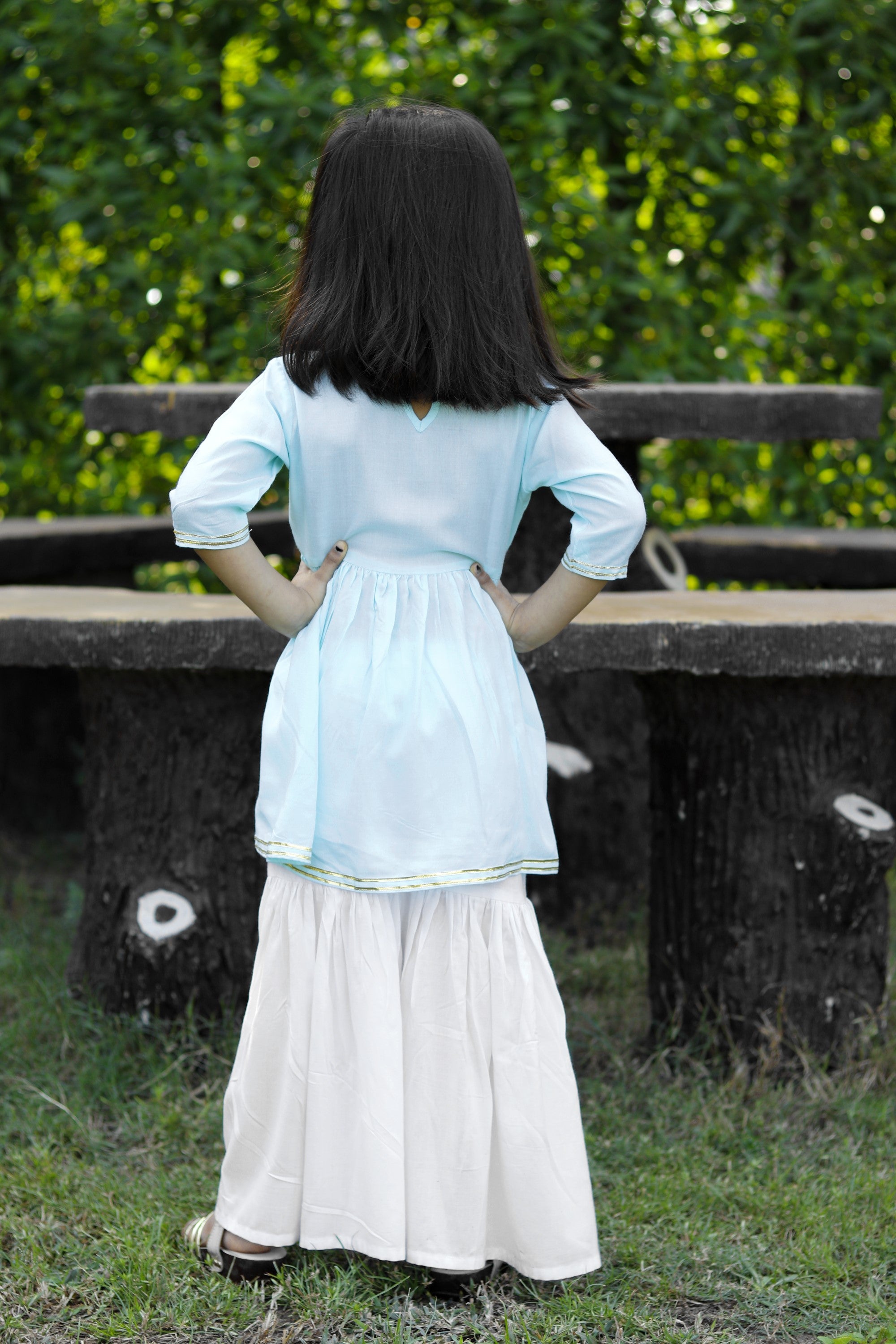 Sage green neck line kurta set