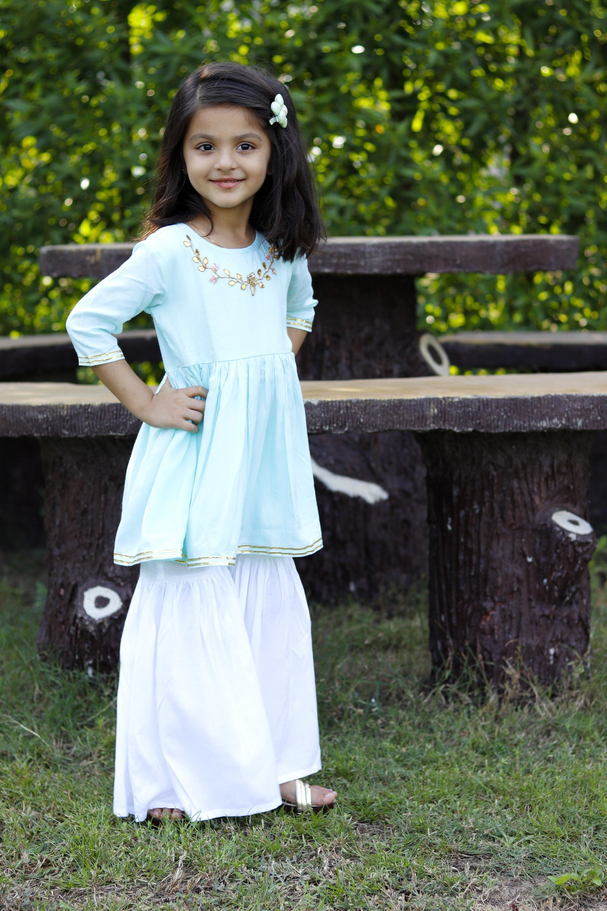 Sage green neck line kurta set