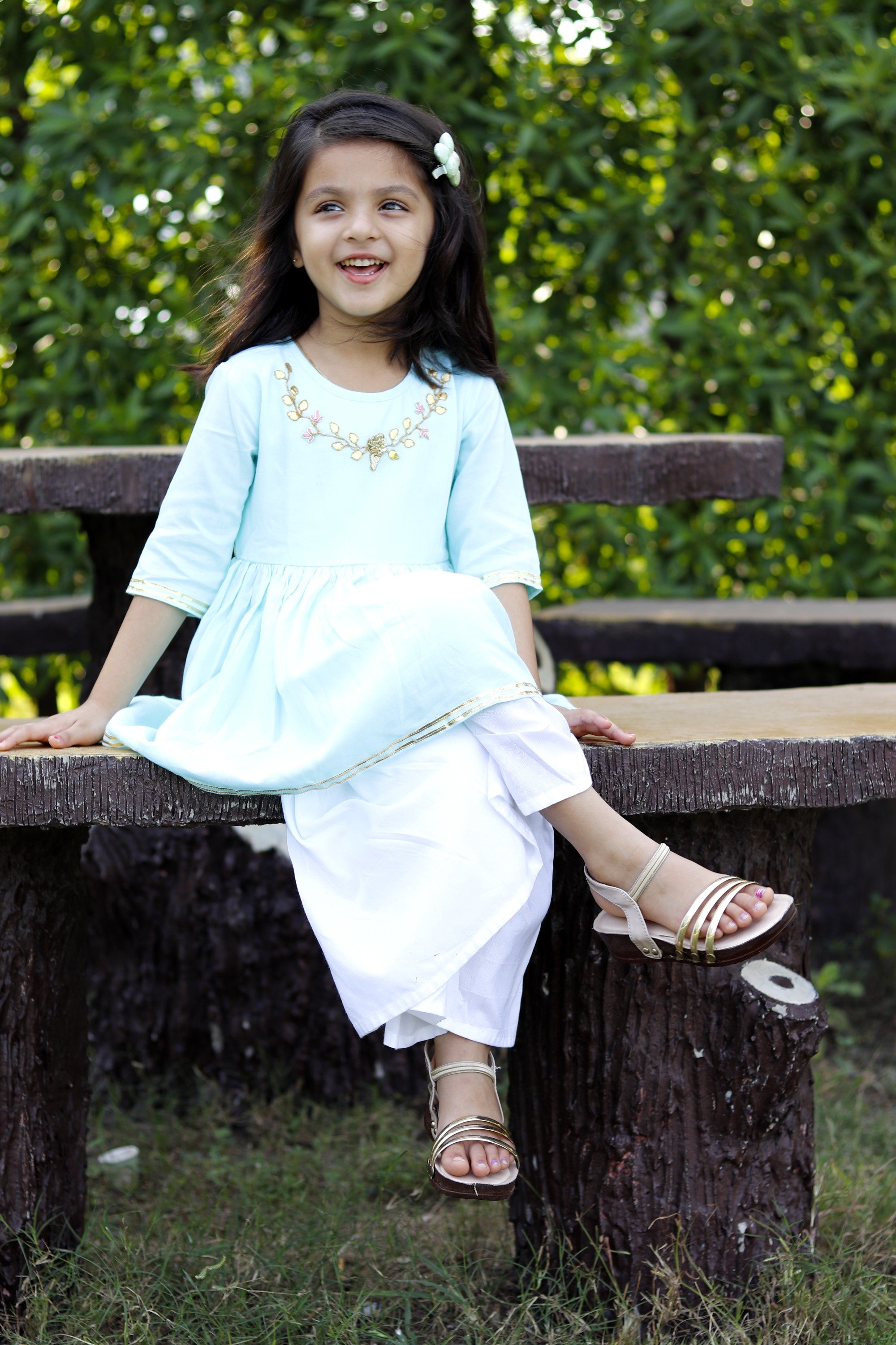 Sage green neck line kurta set