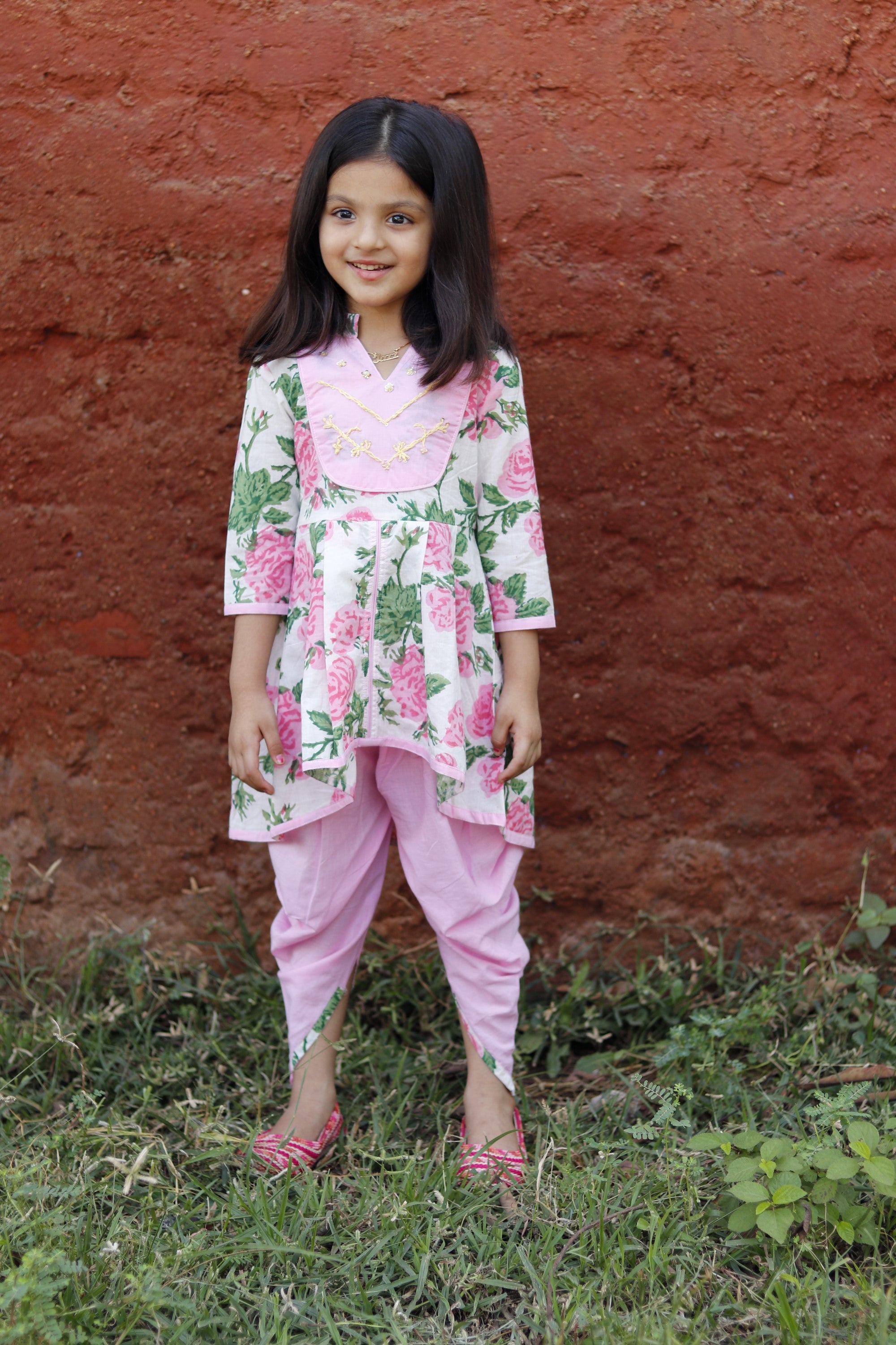 Pink floral dhoti kurta set