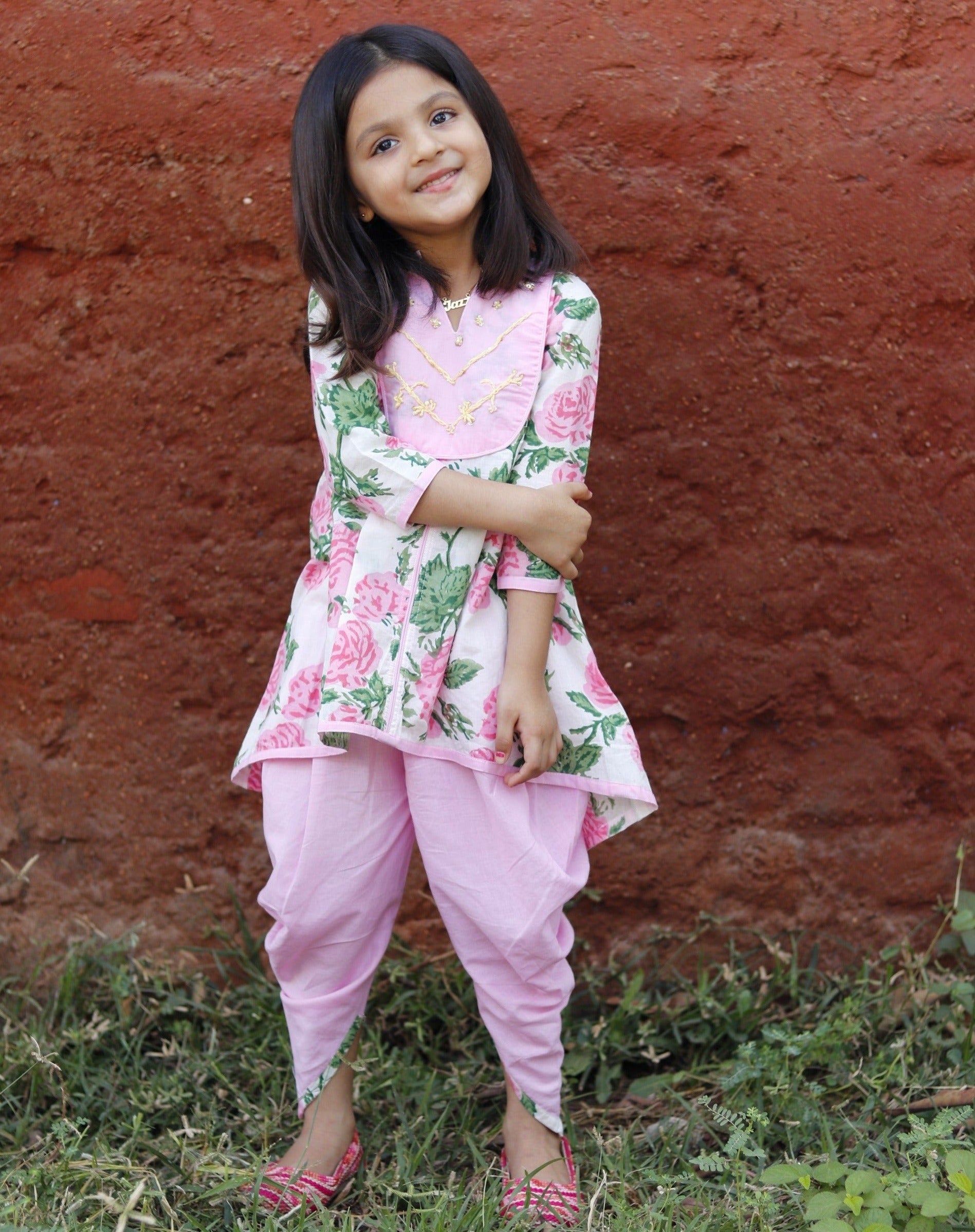 Pink floral dhoti kurta set