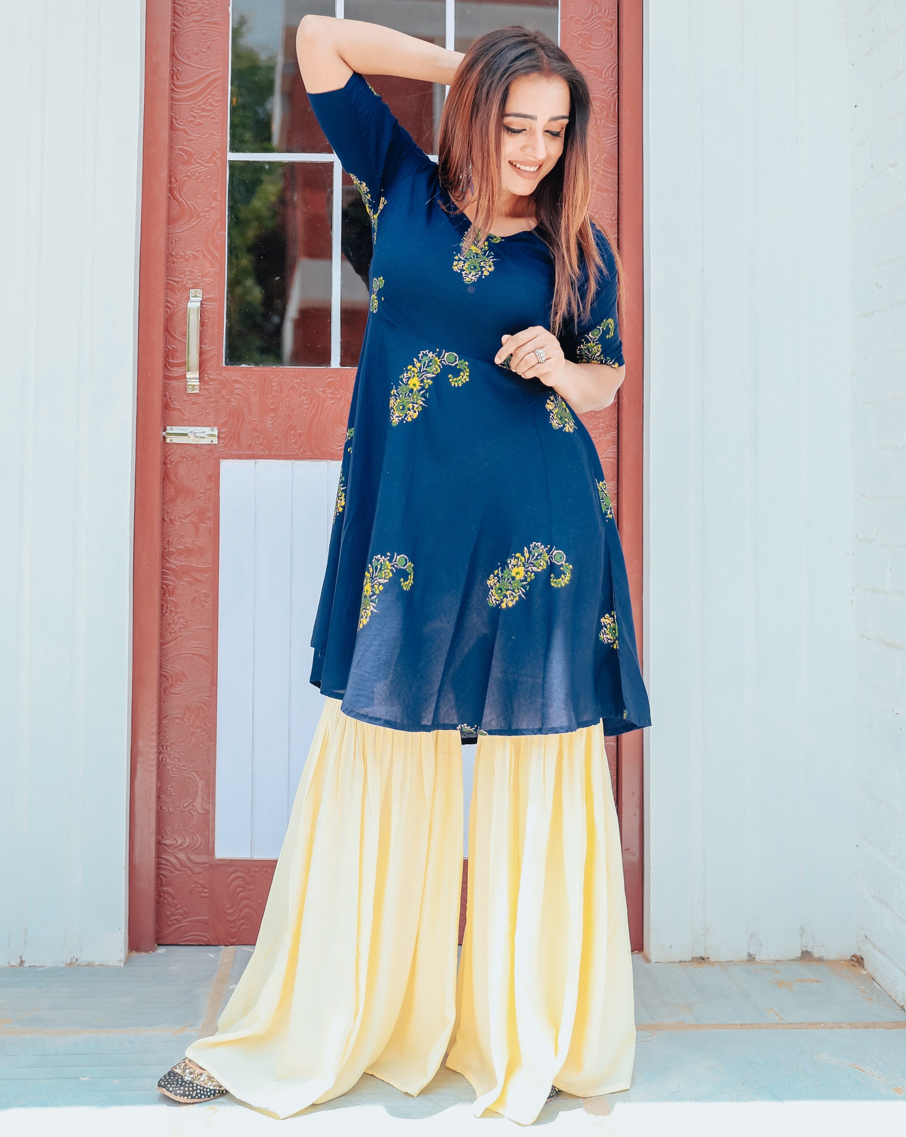 Indigo Gold Print Short Kurta