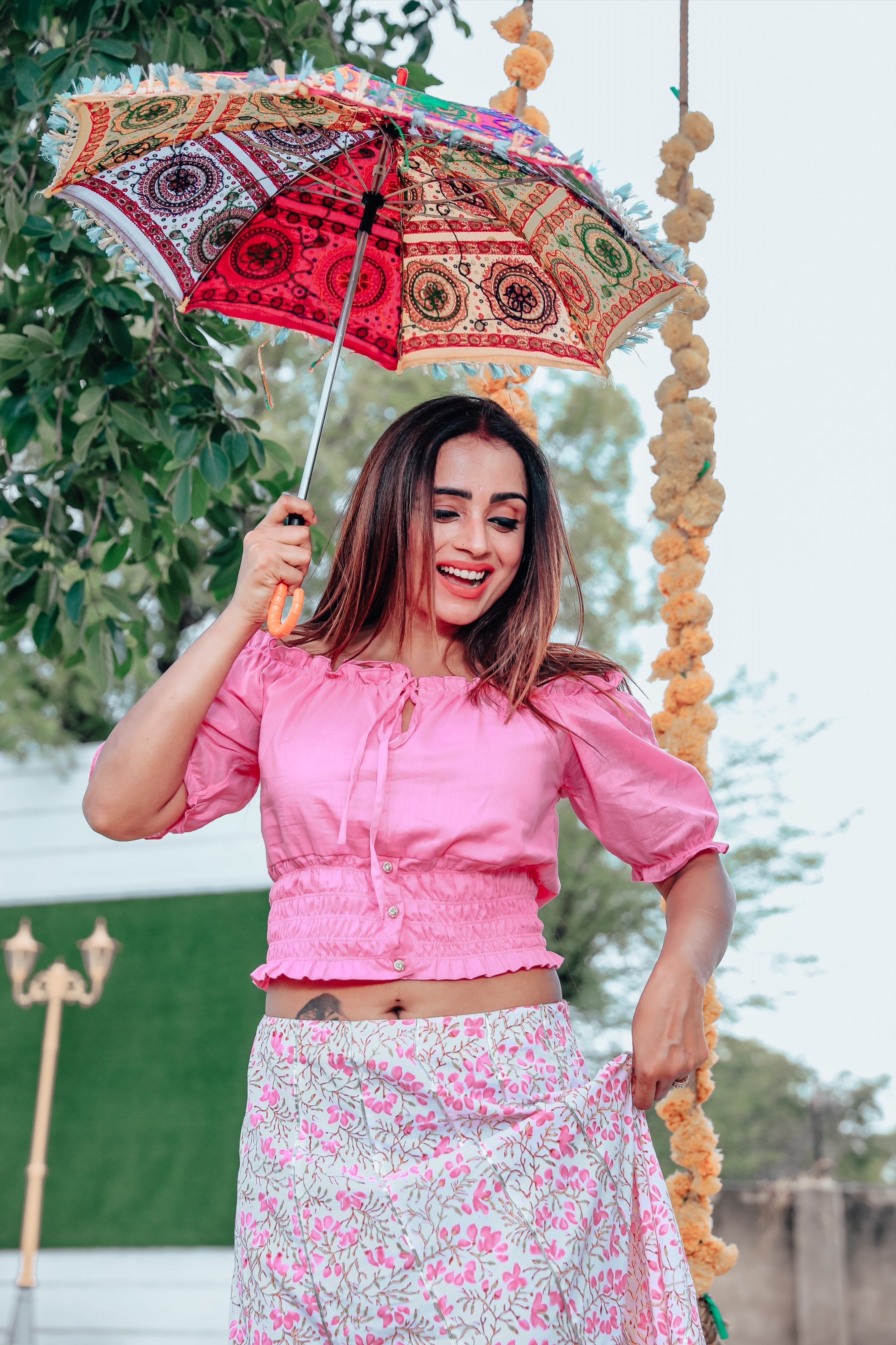 Flamingo Crop Top with skirt Set