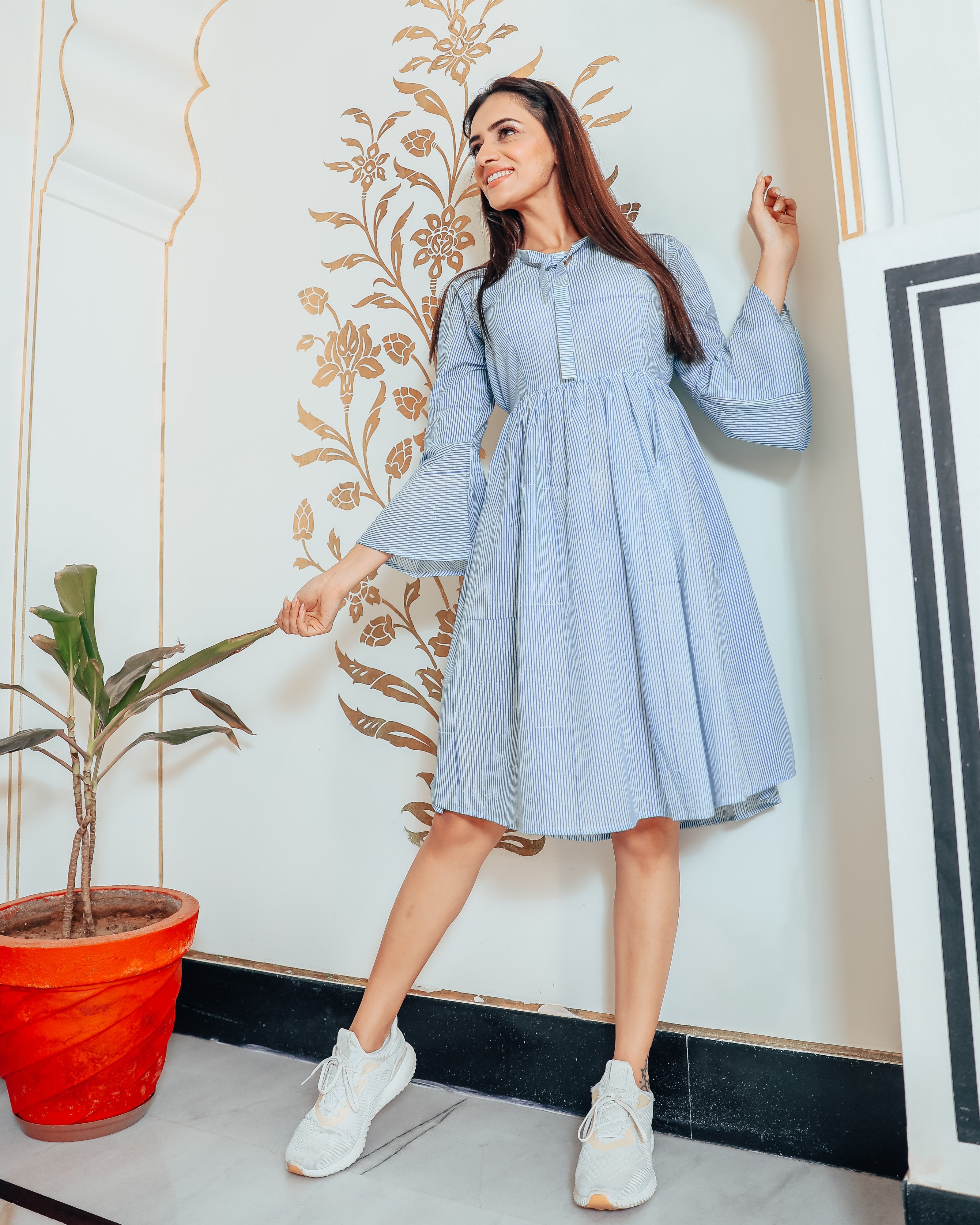 Striped Blue white short dress