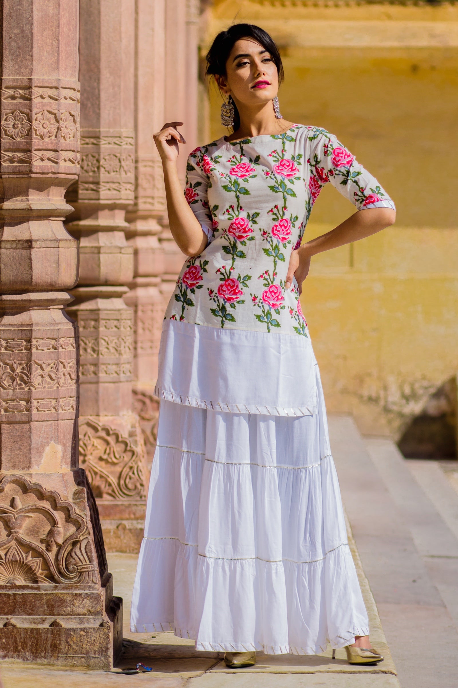 Rose Pink Kurta Set With Multi-Coloured Lehariya Dupatta