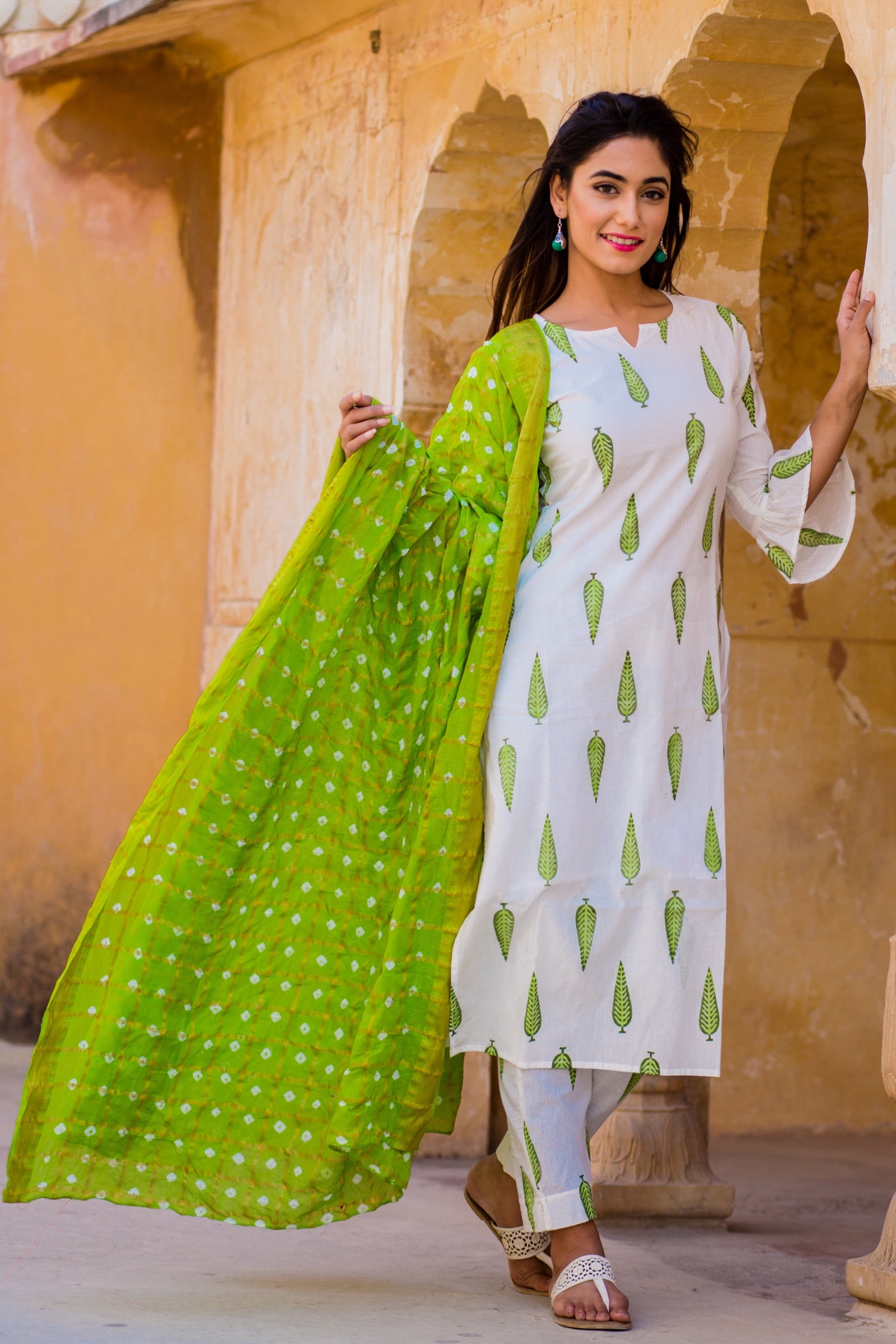 White leaf Kurta Set