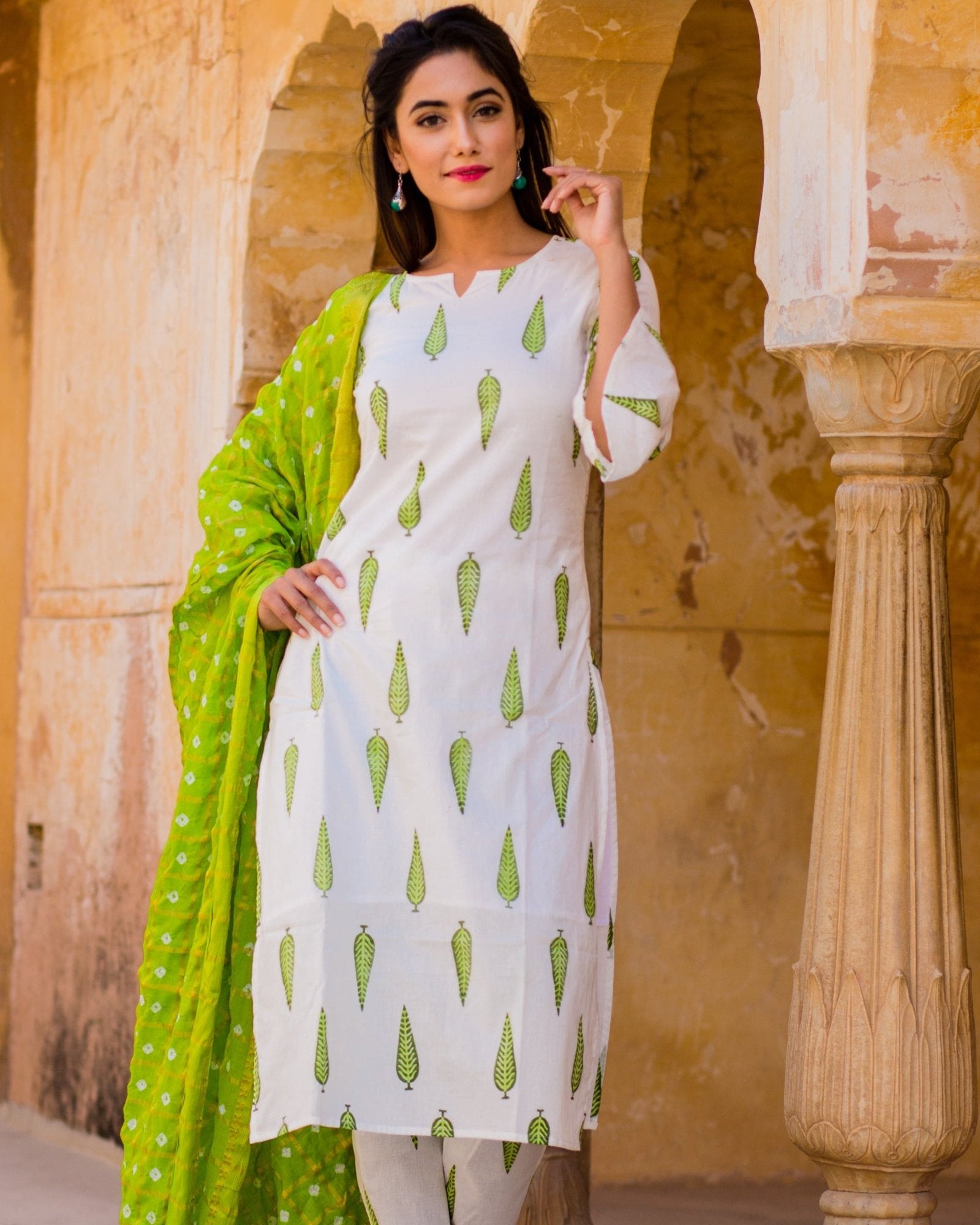 White leaf Kurta Set