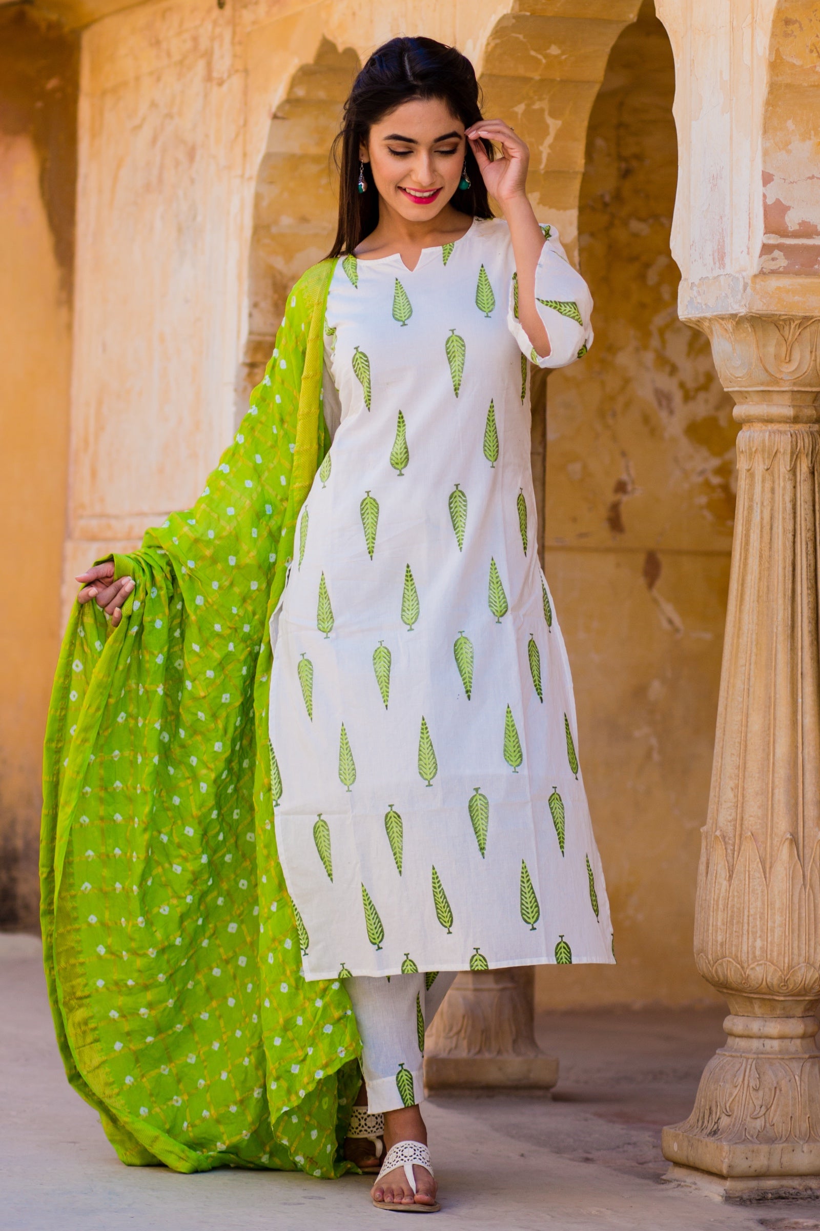 White leaf Kurta Set