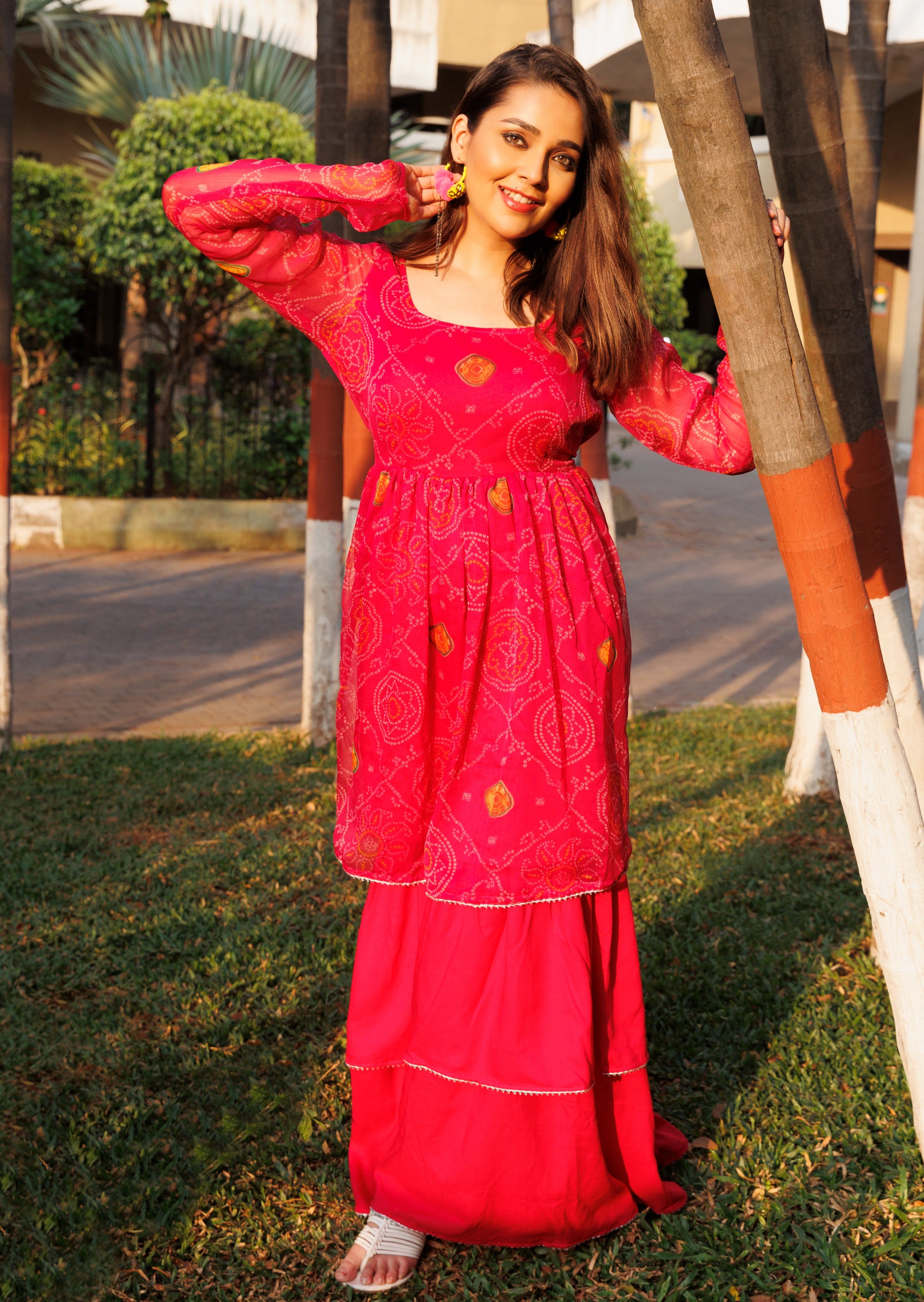 Blossom Pink Bandhej Kurta Set