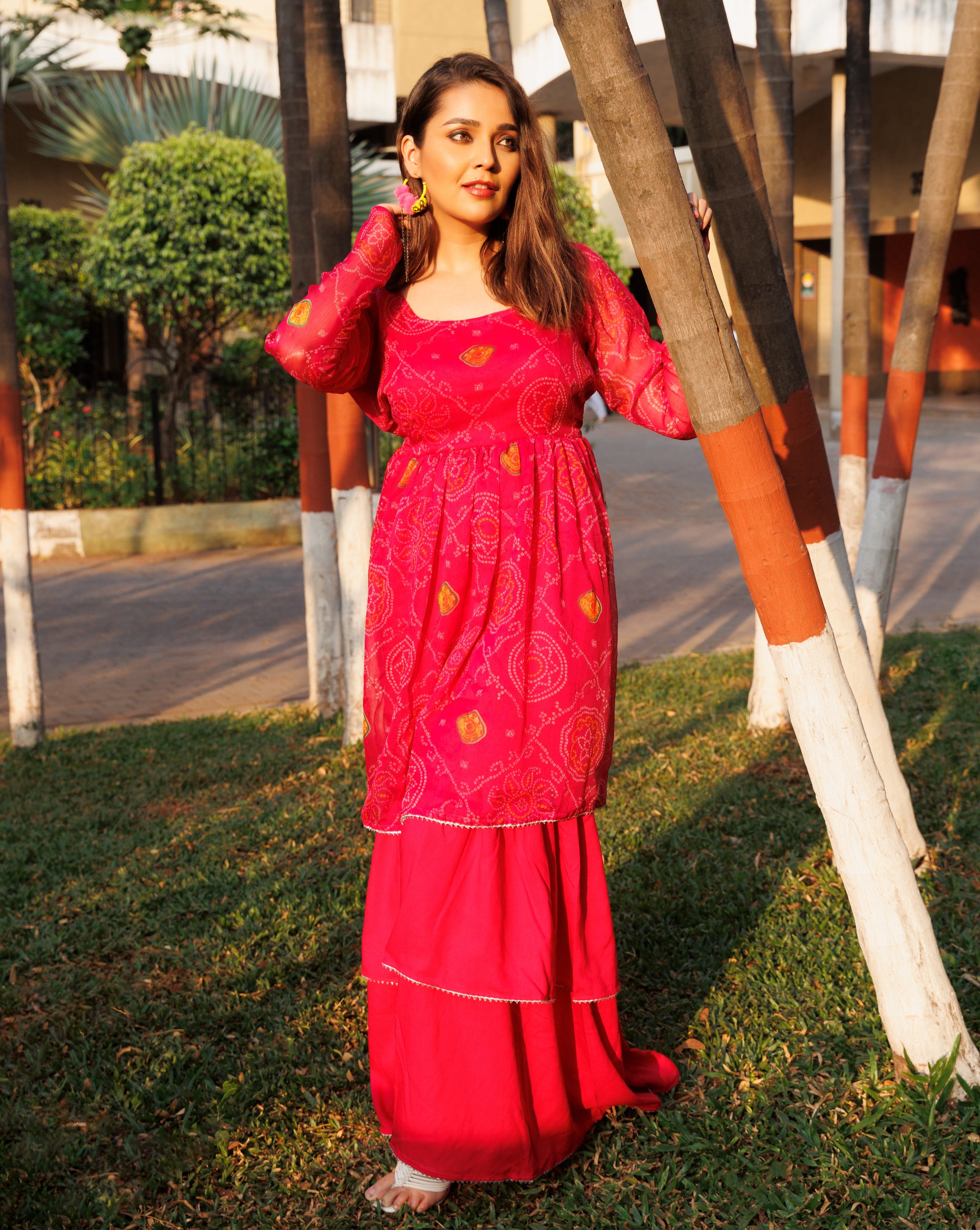 Blossom Pink Bandhej Kurta Set