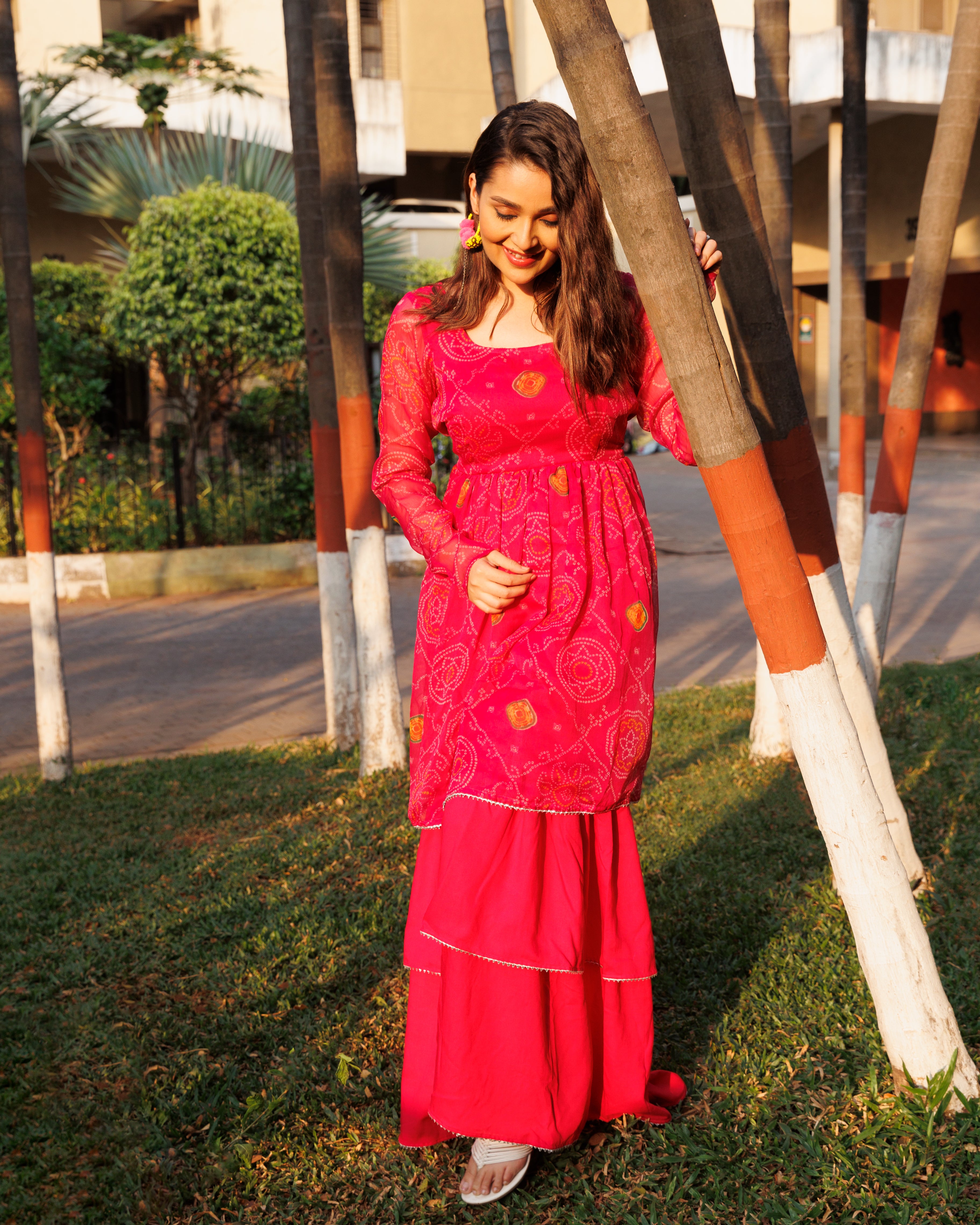 Blossom Pink Bandhej Kurta Set