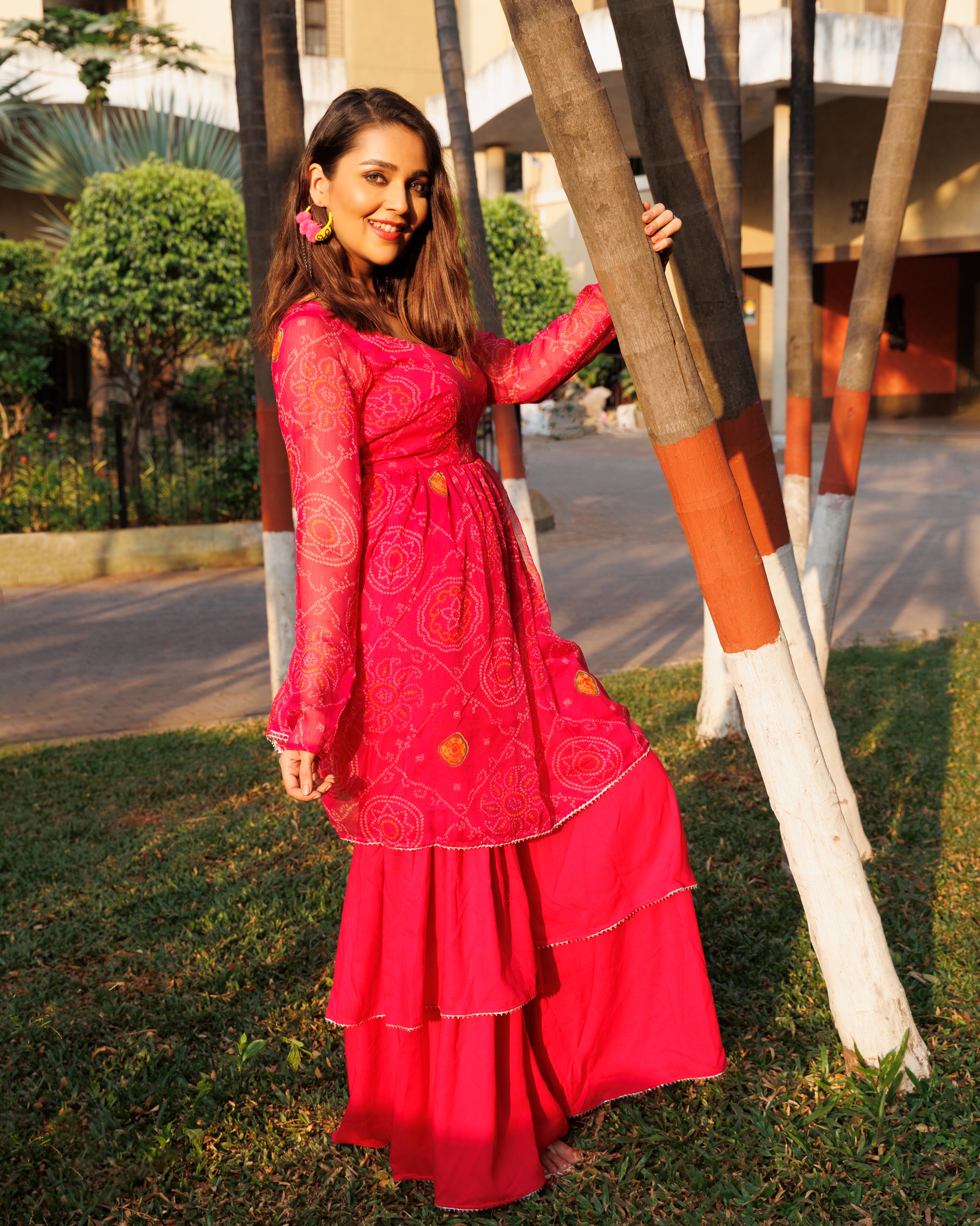 Blossom Pink Bandhej Kurta Set