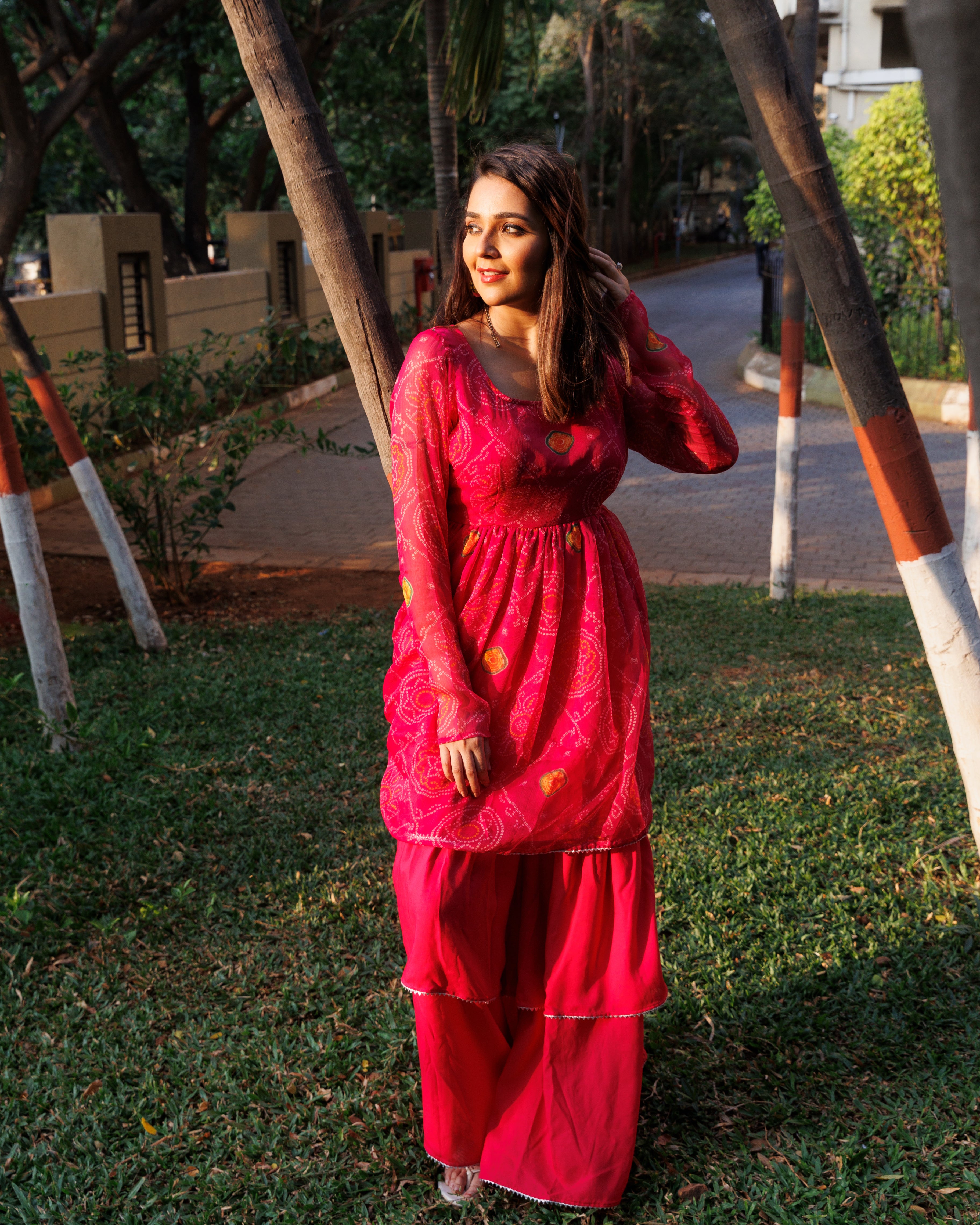 Blossom Pink Bandhej Kurta Set