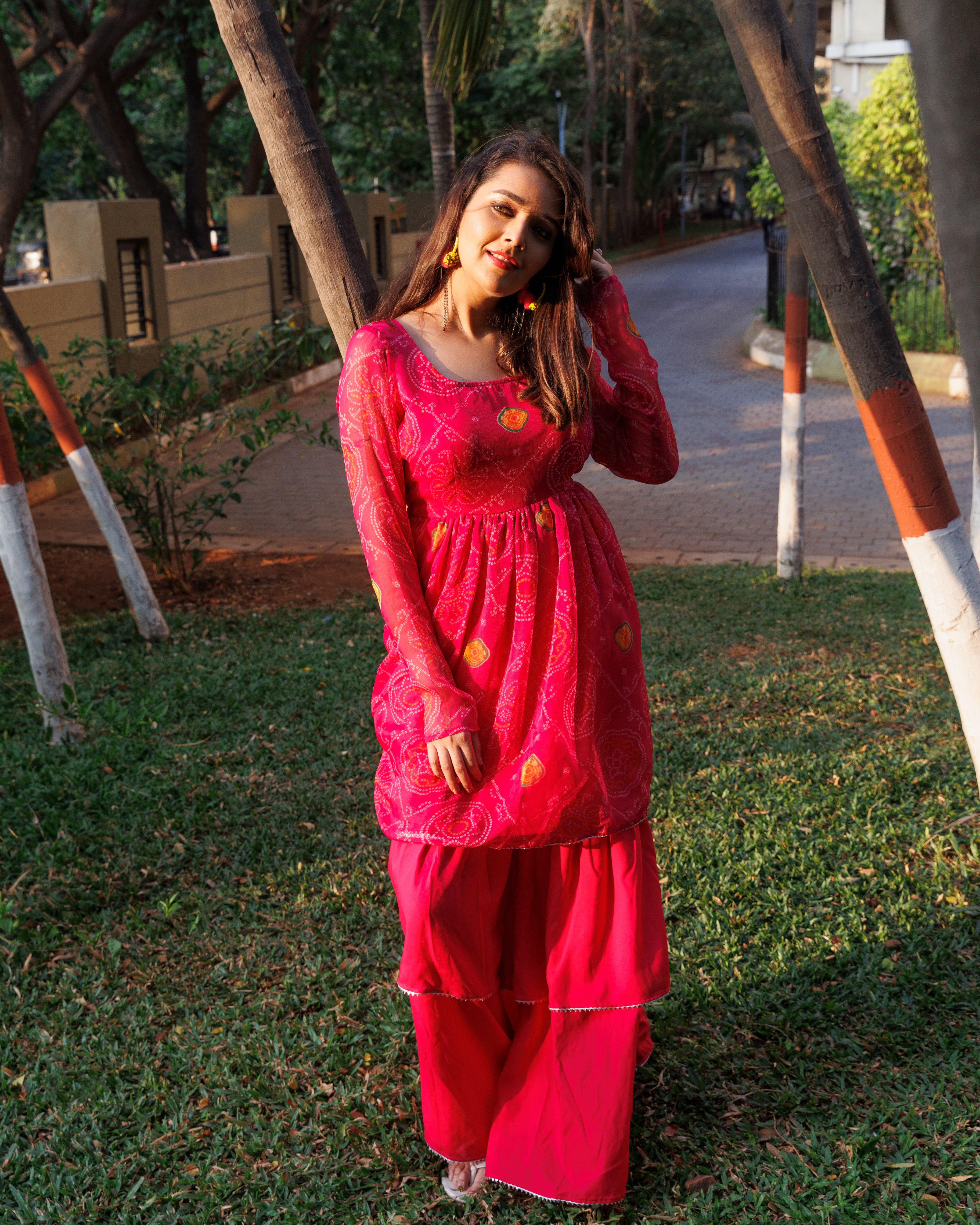 Blossom Pink Bandhej Kurta Set