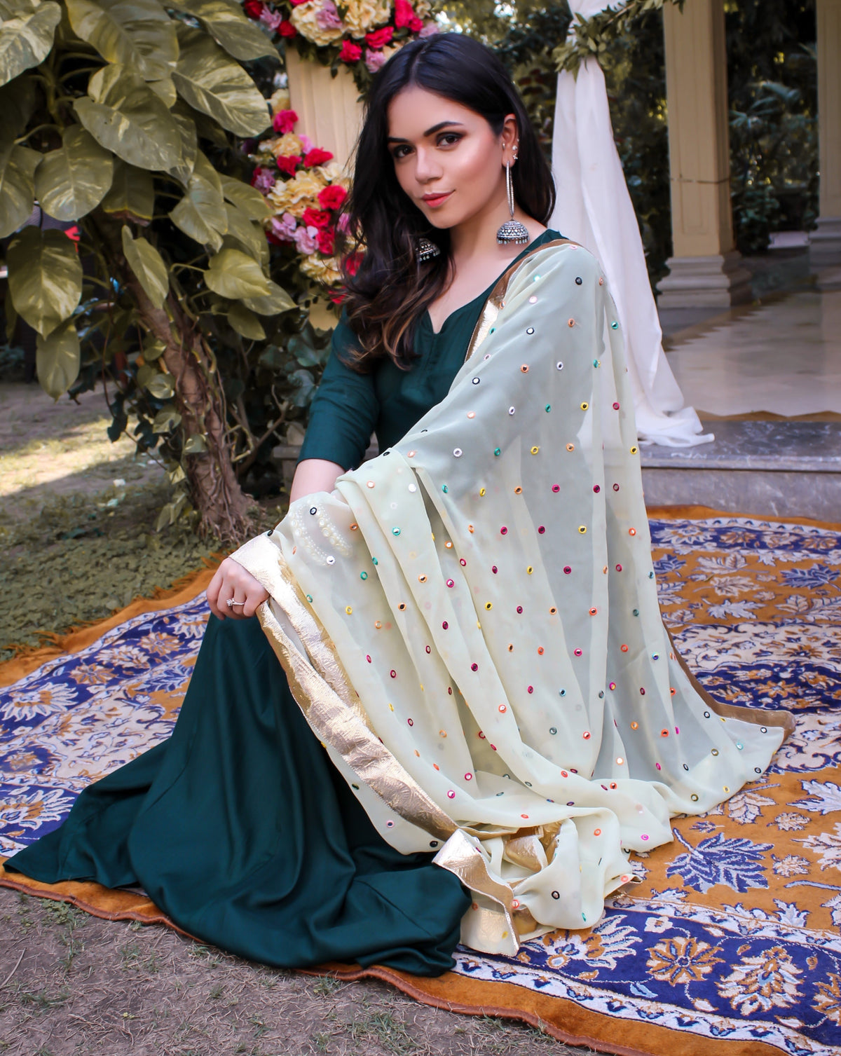 Bottle Green kanchali Neck Suit Set