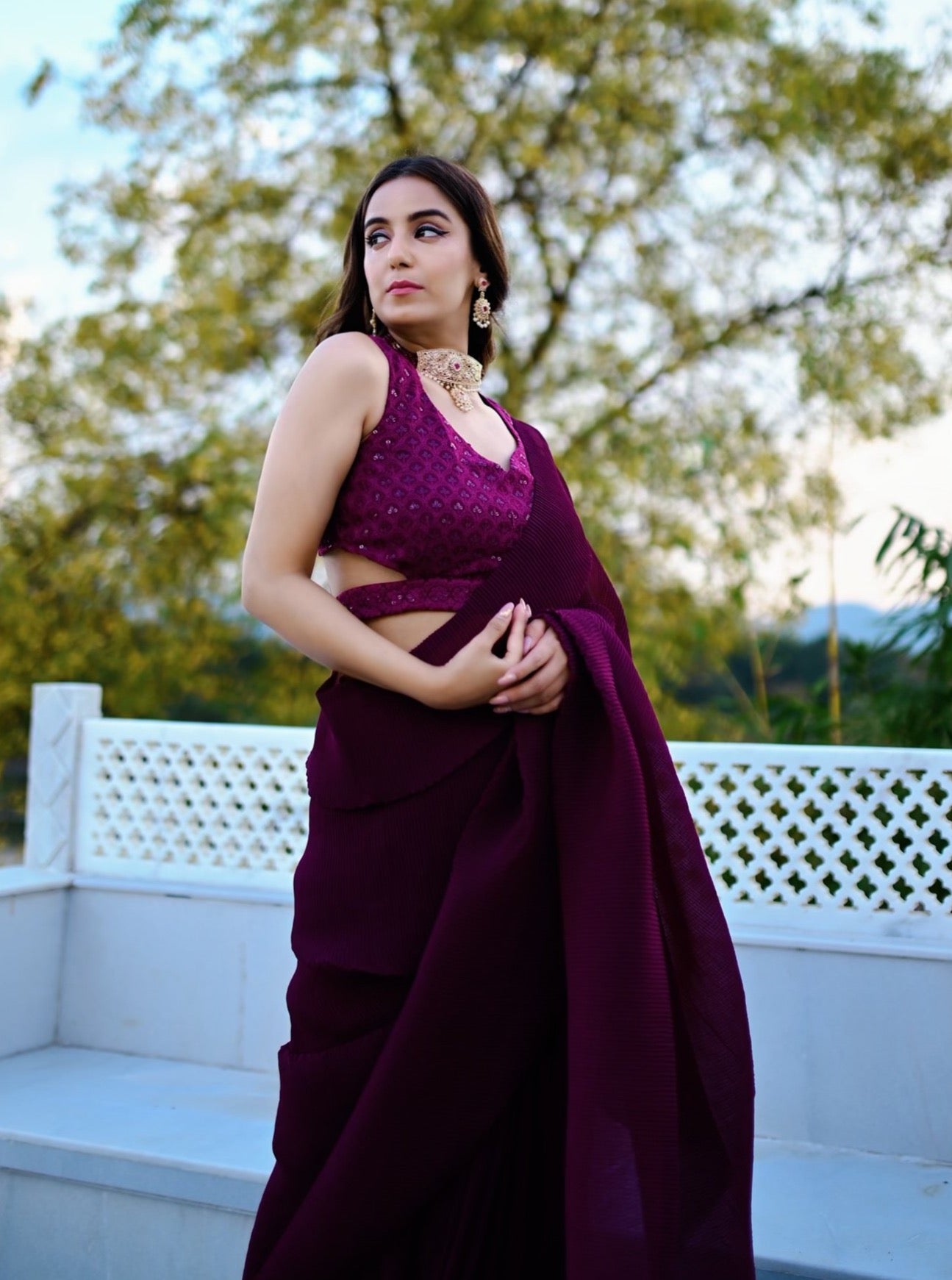 Wine Crushed Saree