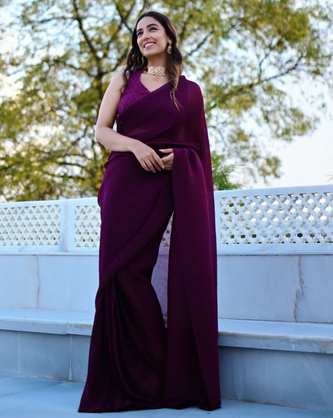 Wine Crushed Saree
