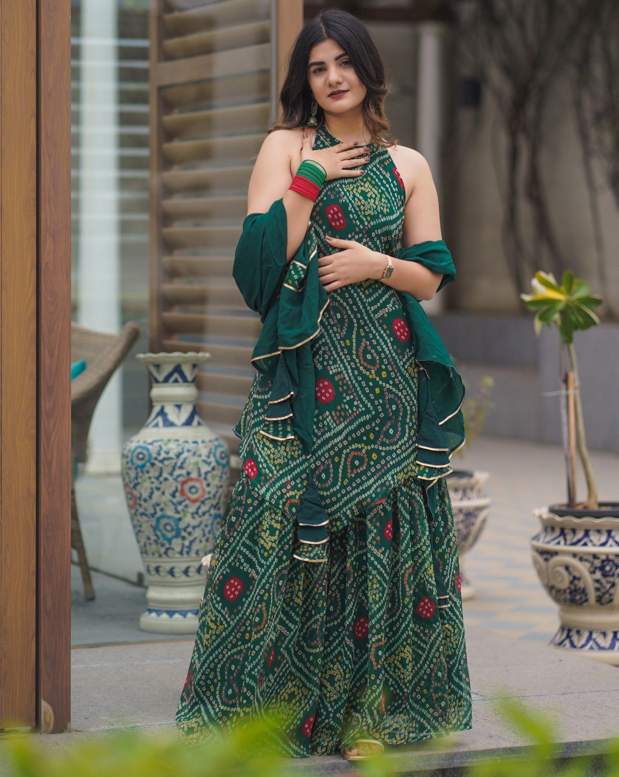 Veena Green Bandhej Suit Set