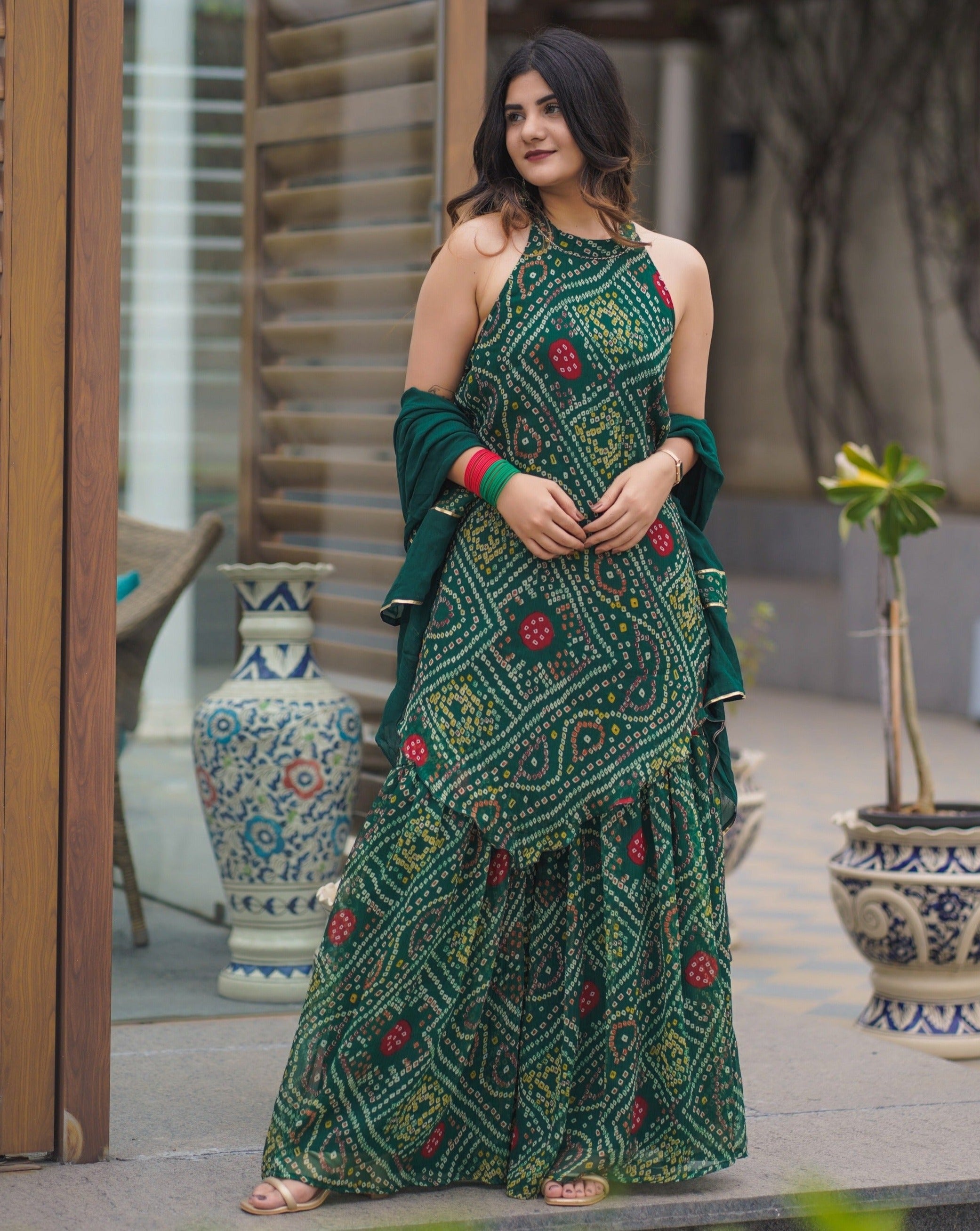 Veena Green Bandhej Suit Set
