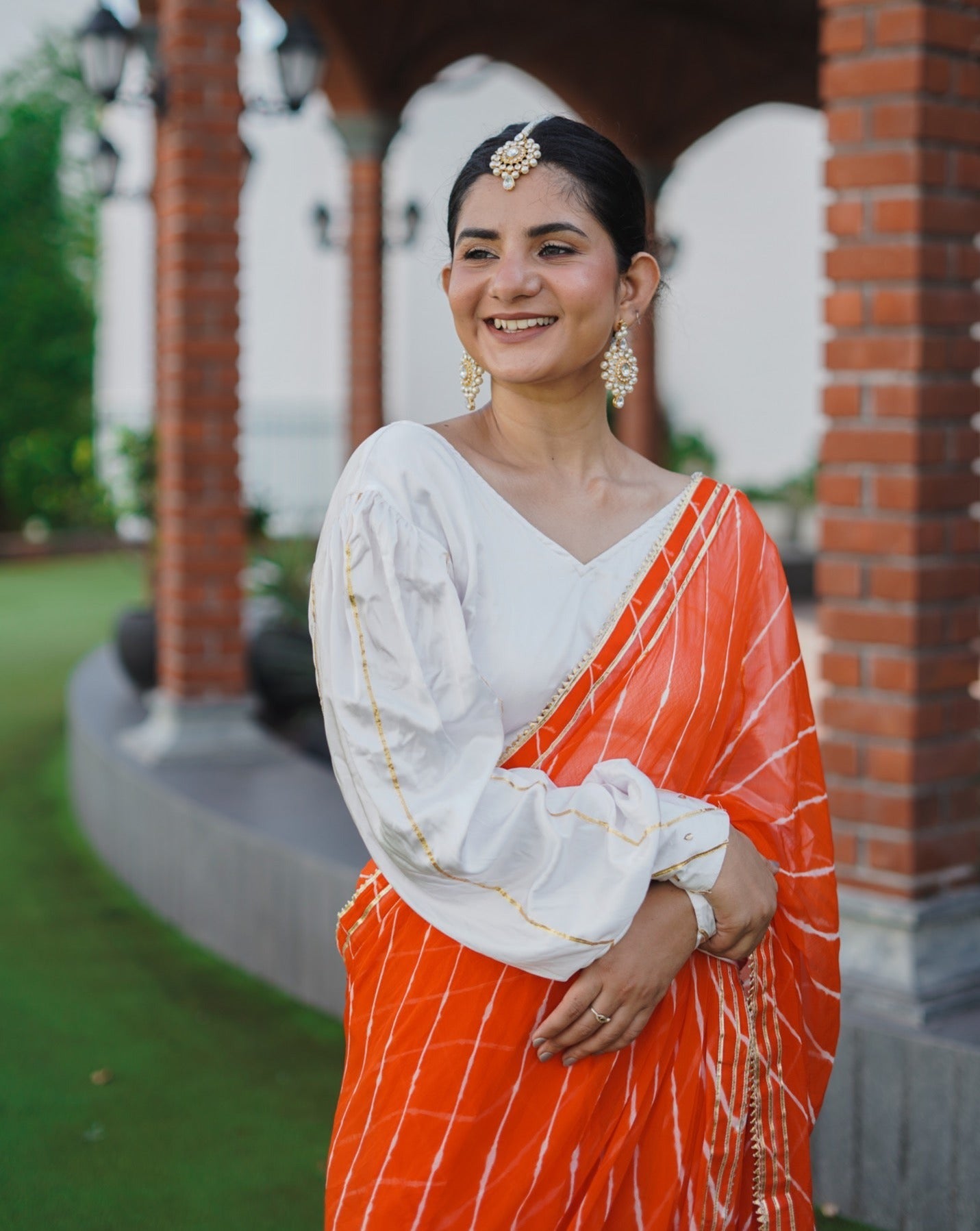 Lipstick Orange Leheriya Saree