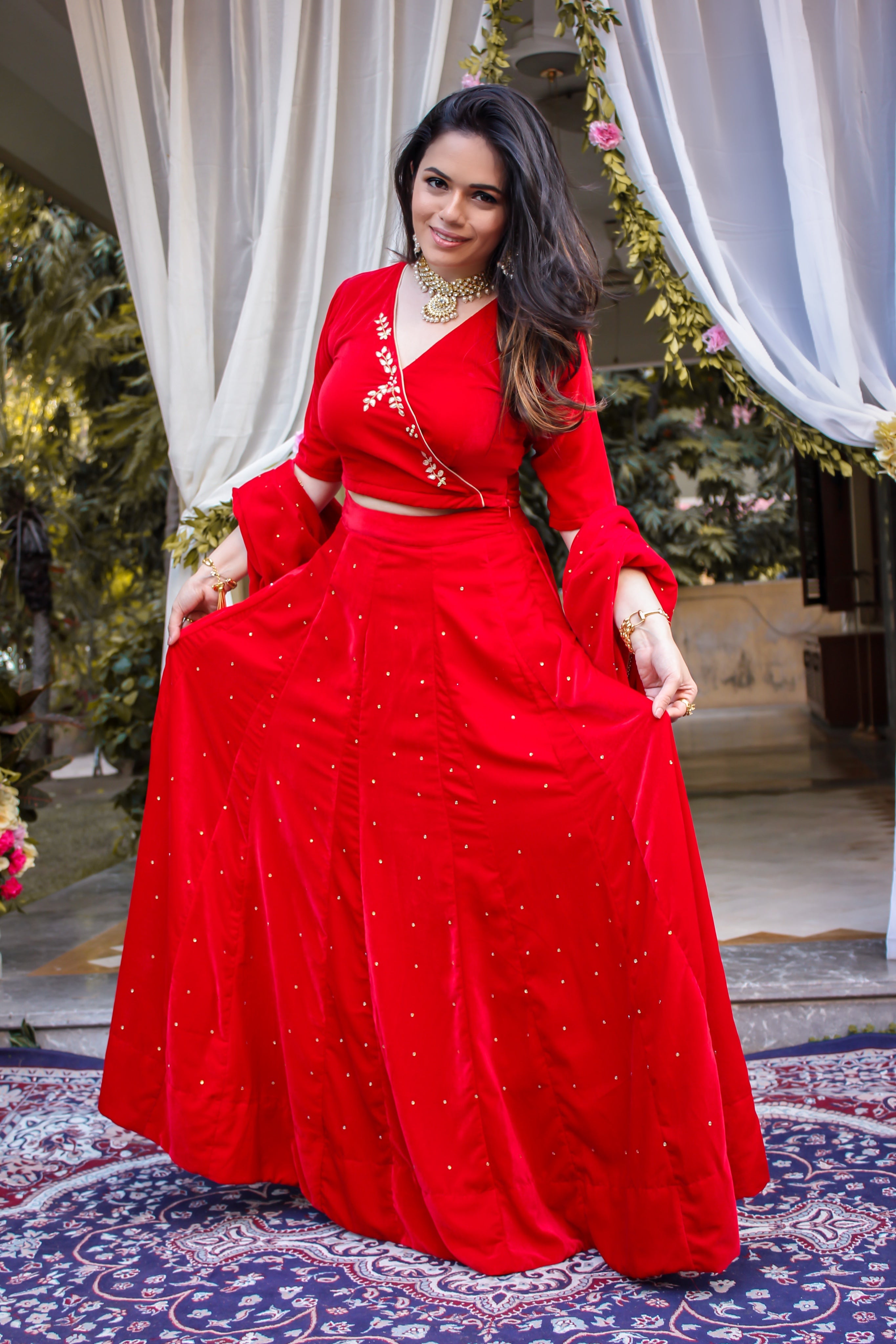 Rose Red Handwork Lehenga Set