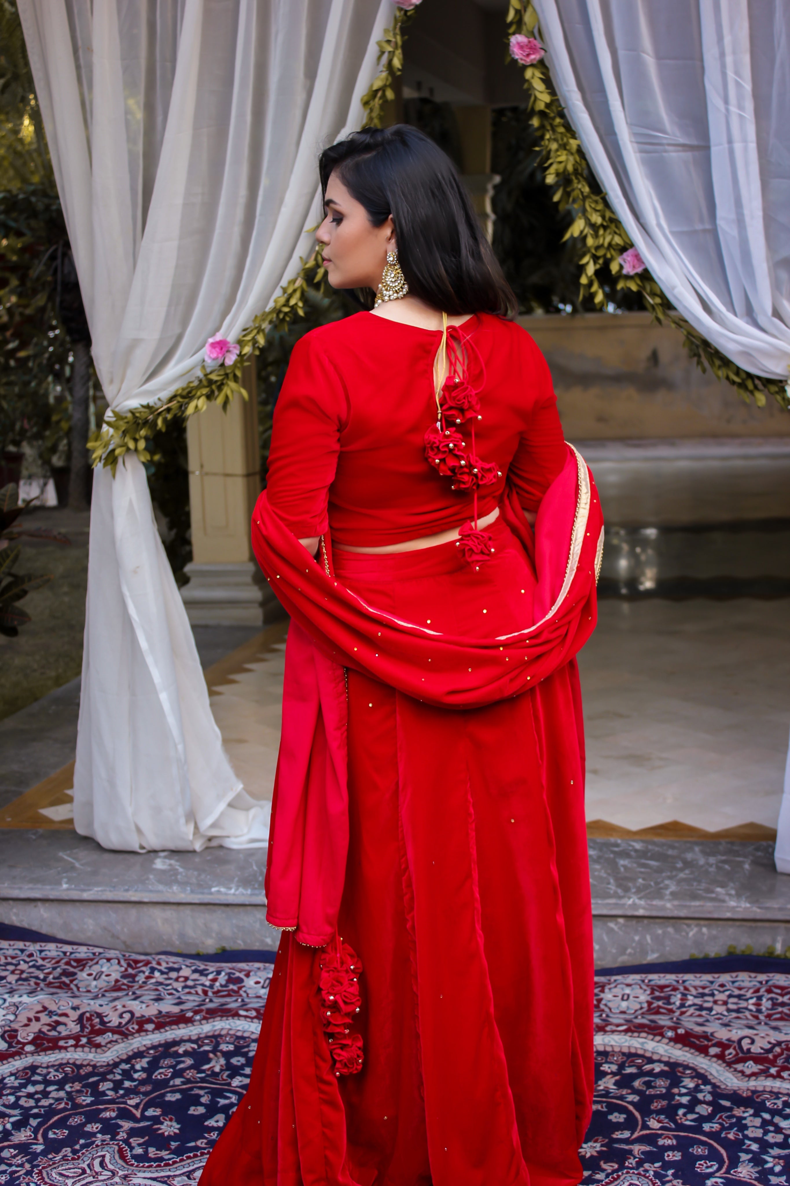 Rose Red Handwork Lehenga Set