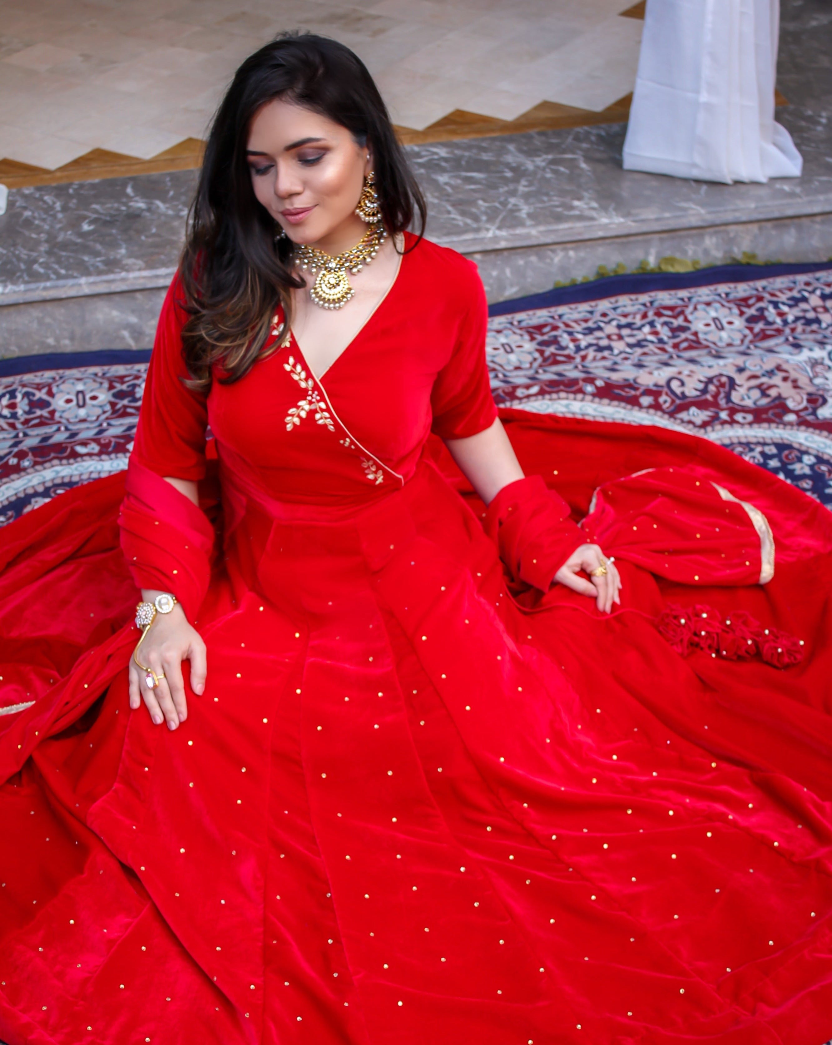 Rose Red Handwork Lehenga Set