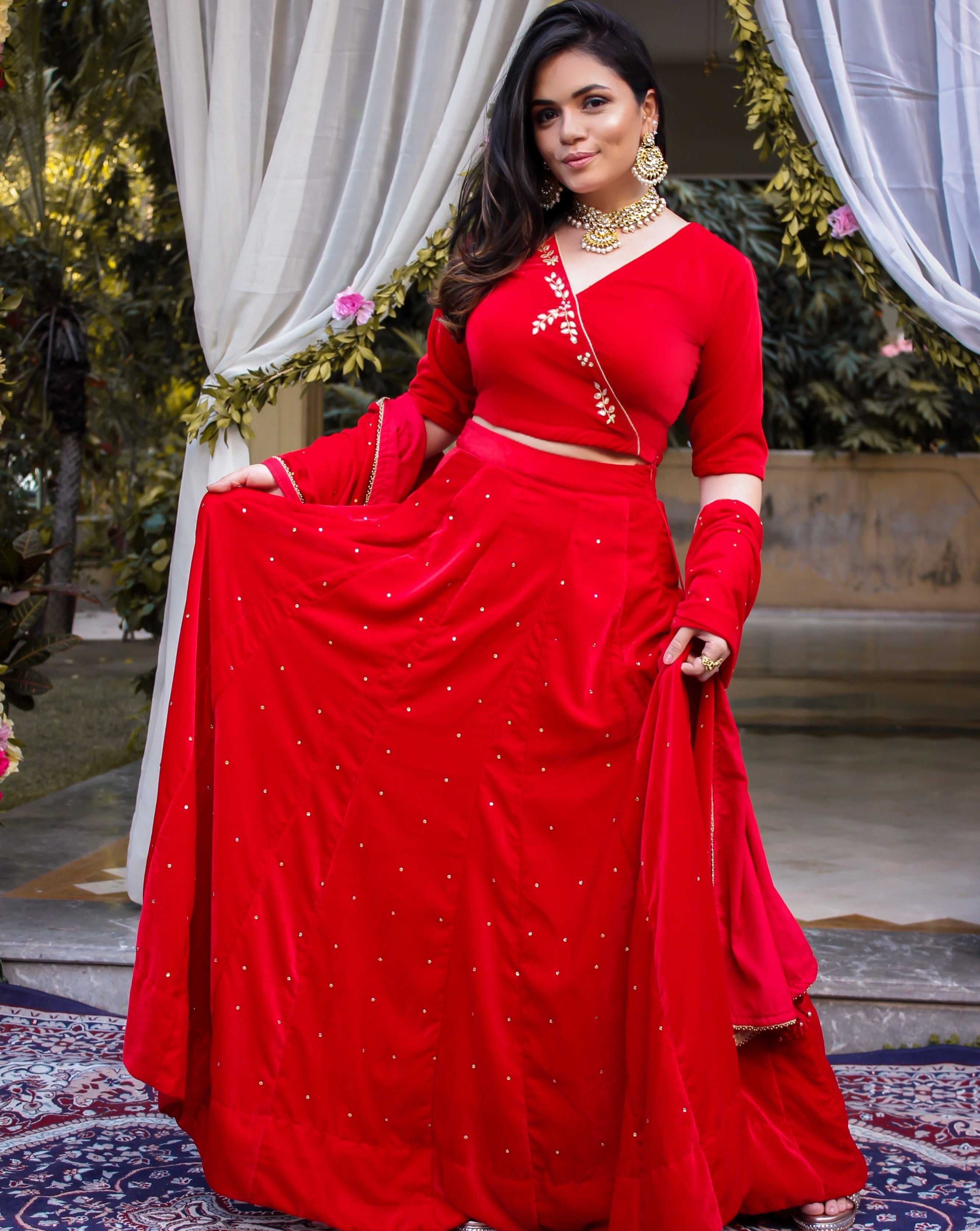 Rose Red Handwork Lehenga Set