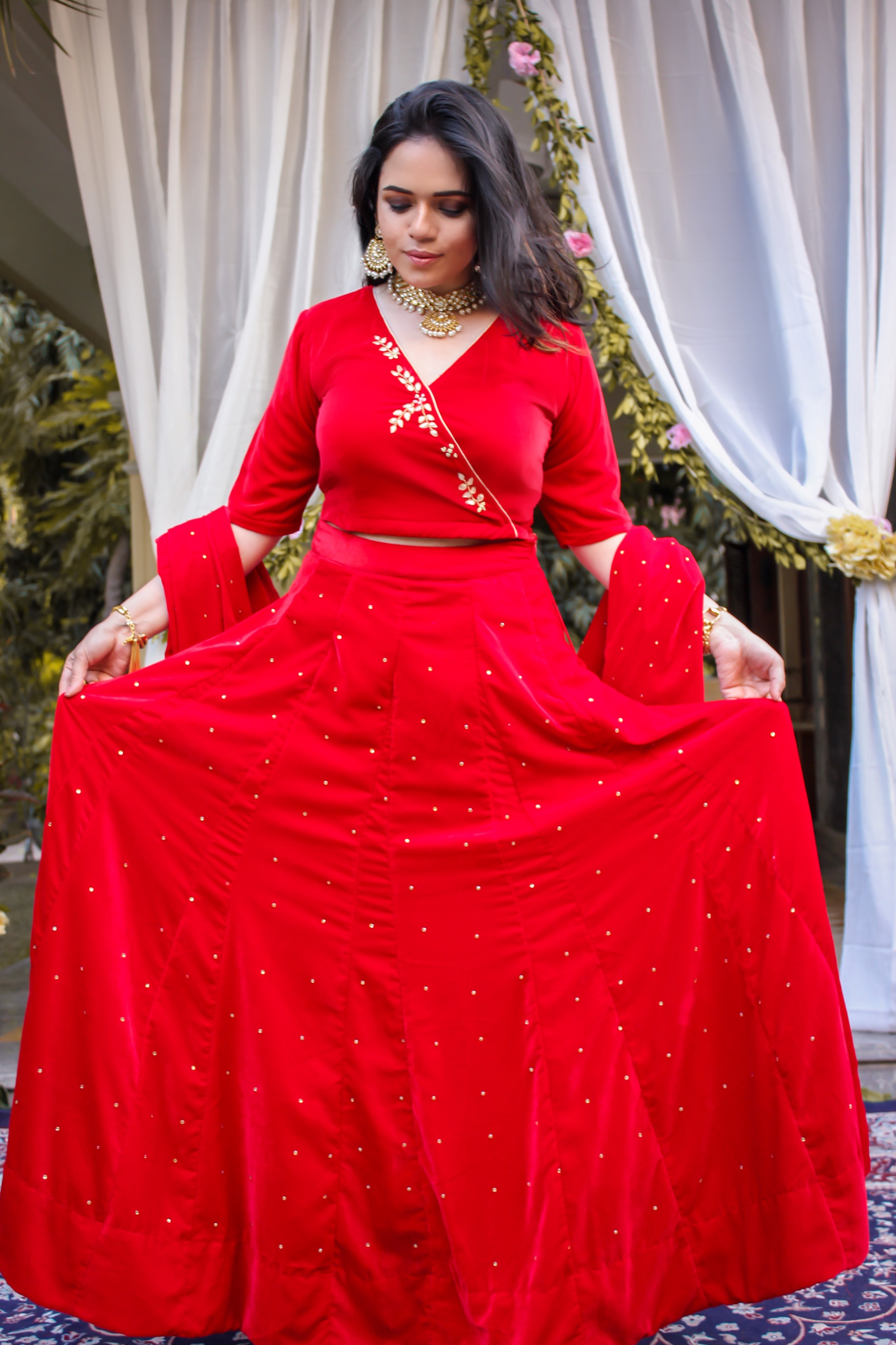 Rose Red Handwork Lehenga Set
