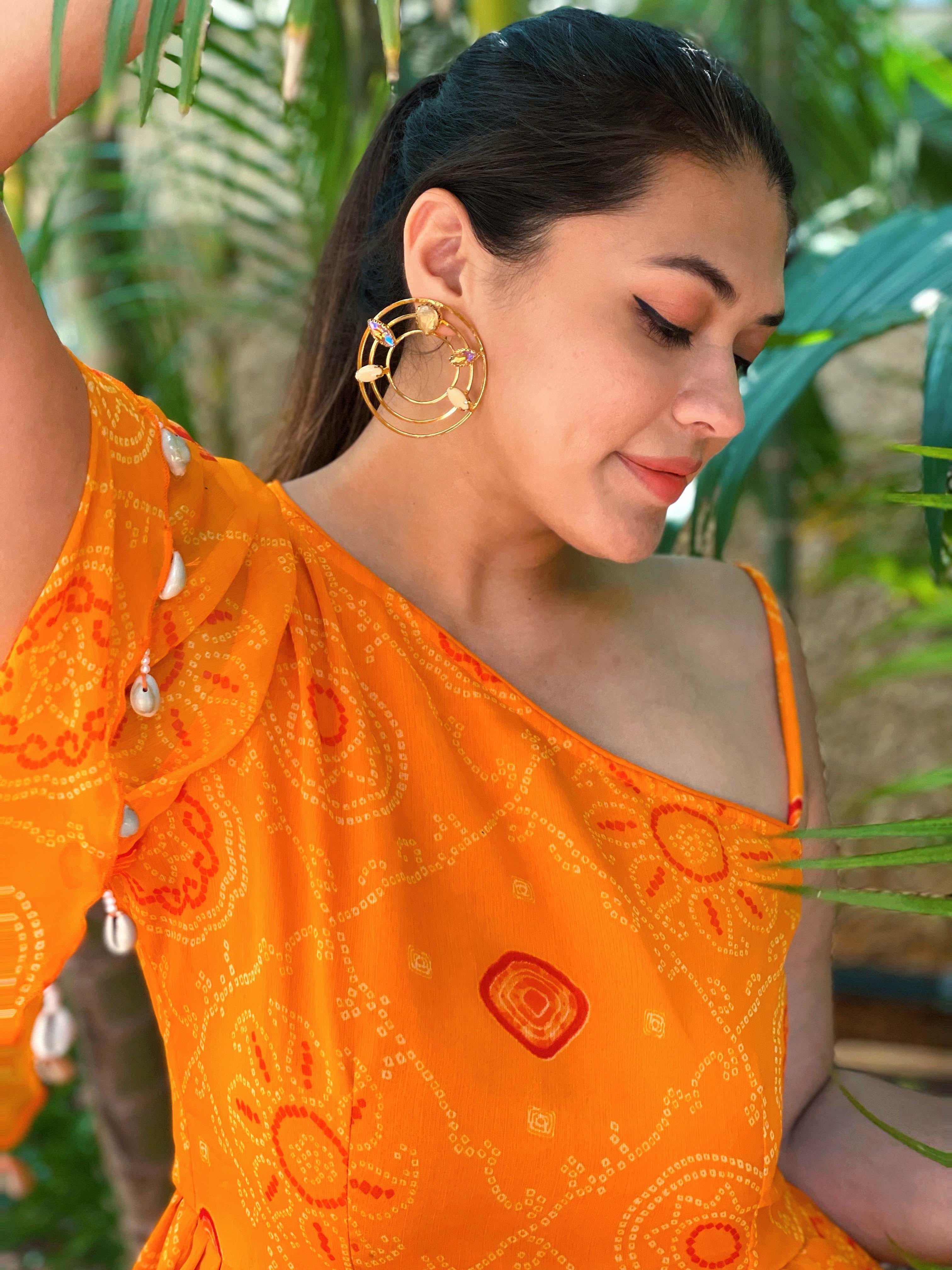 Orange Bandhani One Shoulder Dress