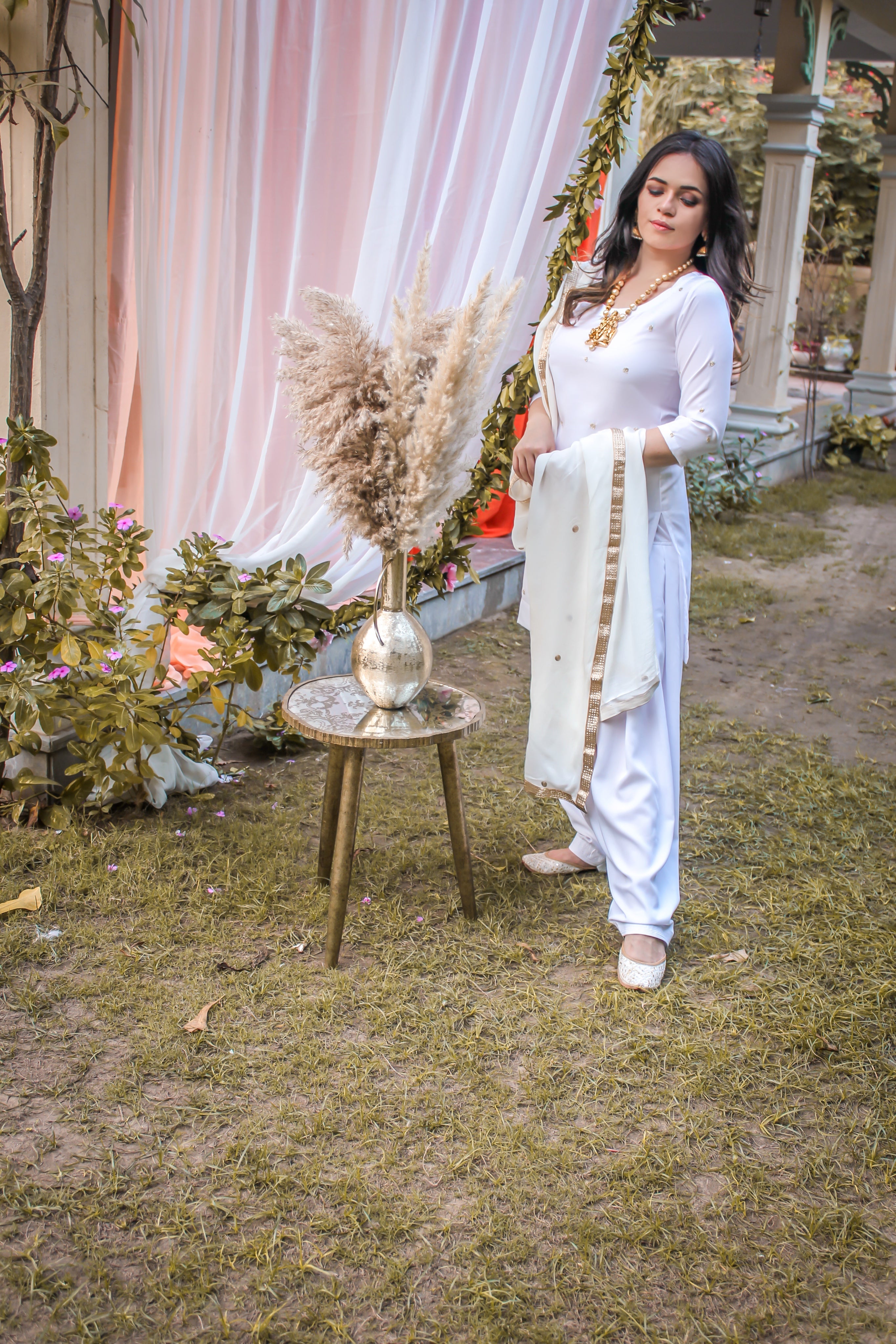 Snow White Hand work patiala suit set