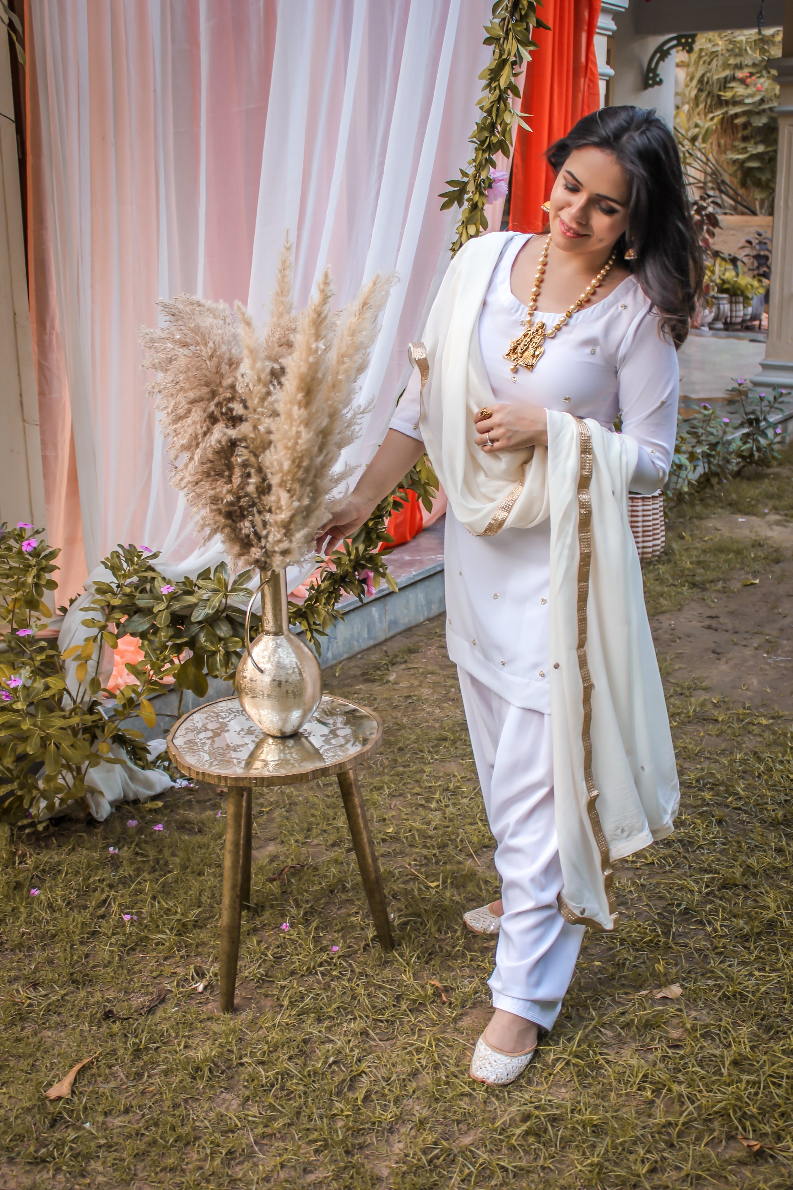 Snow White Hand work patiala suit set