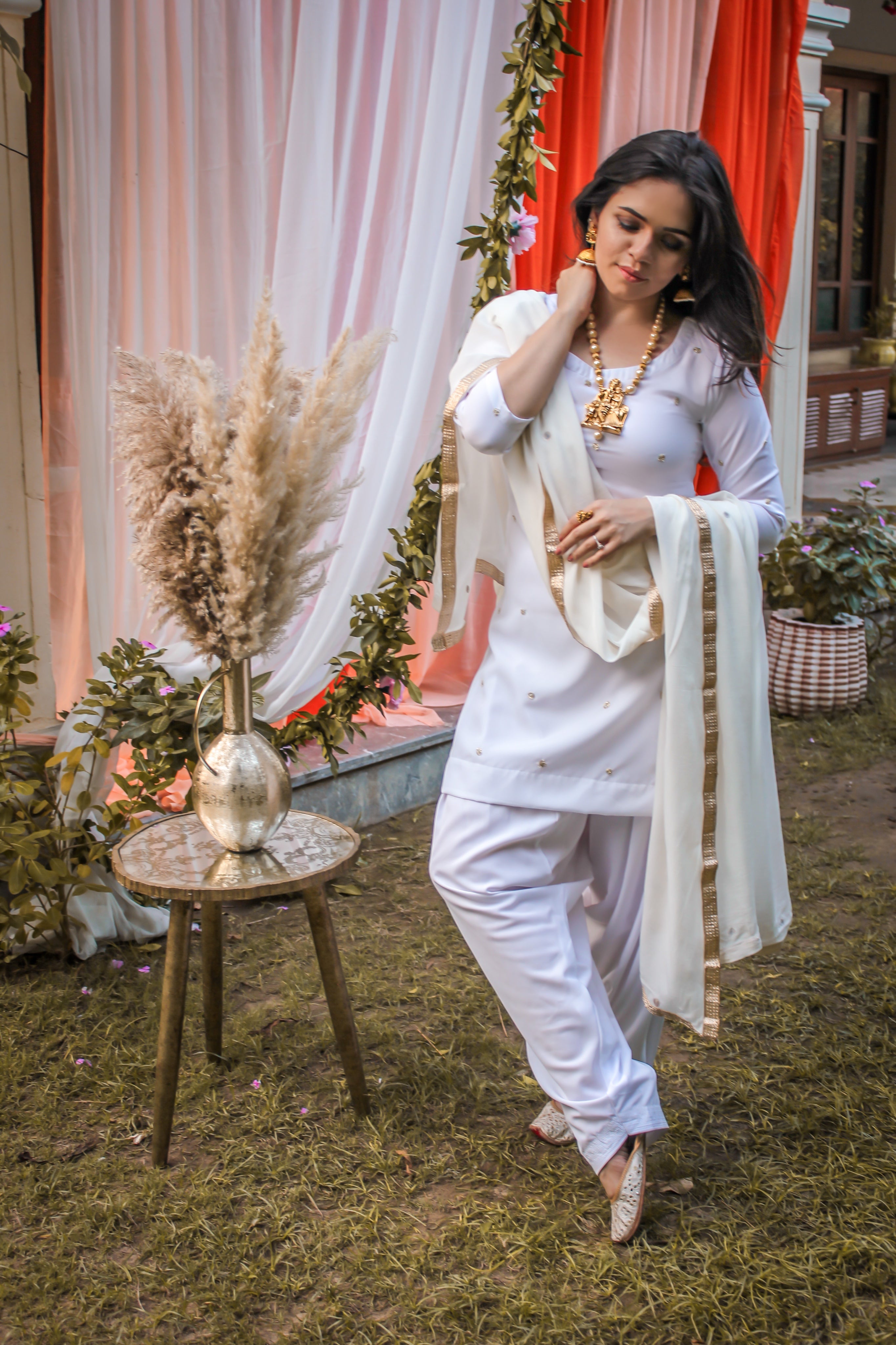 Snow White Hand work patiala suit set