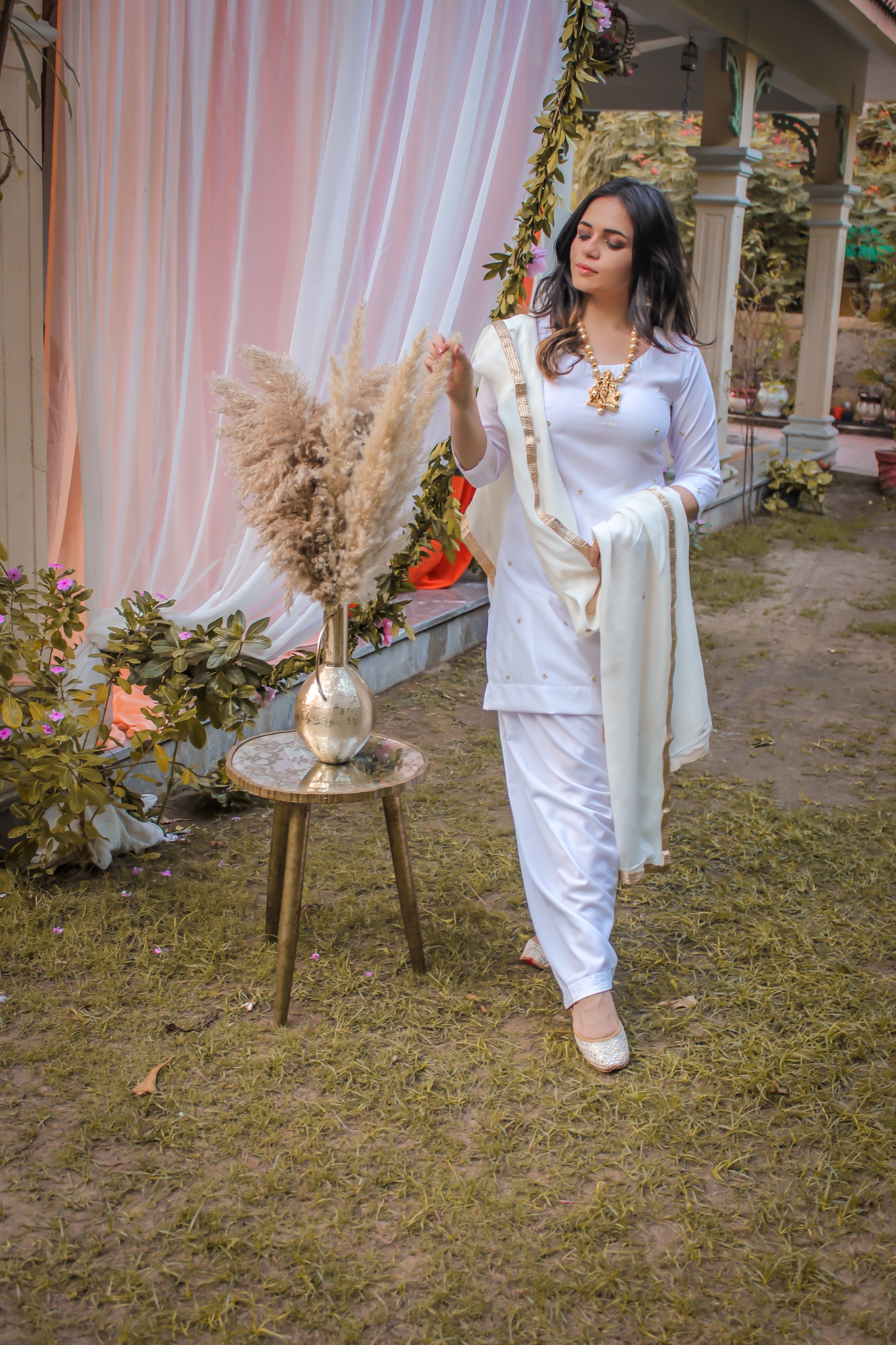 Snow White Hand work patiala suit set