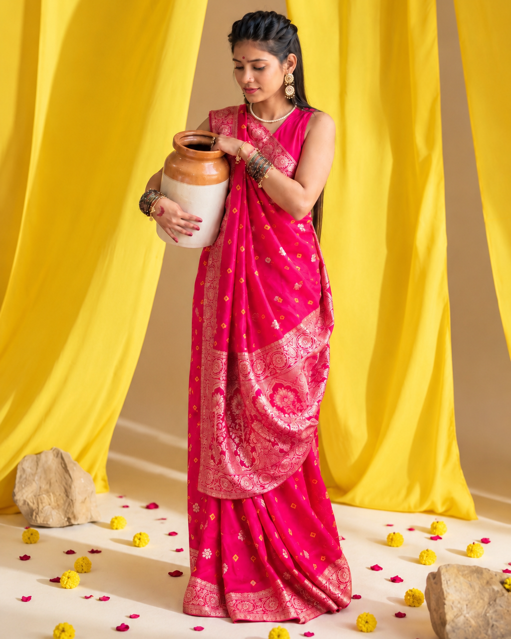 Rani Gulnaar Banarasi Zari Silk Saree
