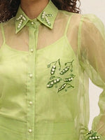 Pea Pod Green Organza Shirt with Balloon Sleeves