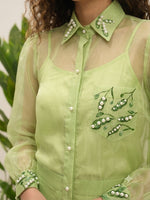 Pea Pod Green Organza Shirt with Balloon Sleeves
