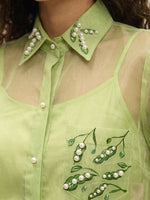 Pea Pod Green Organza Shirt with Balloon Sleeves